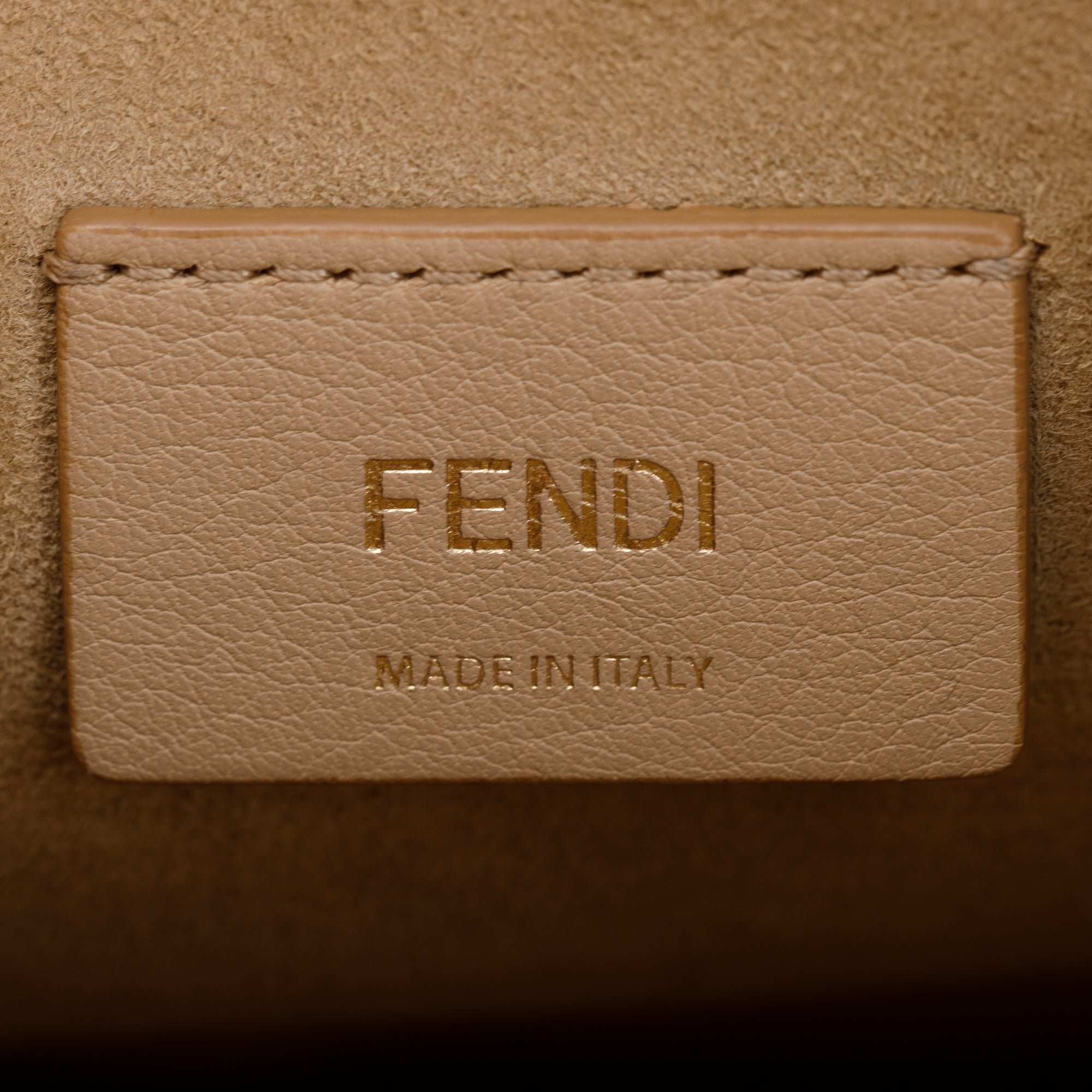 Fendi Neutral Calfskin Leather Scalloped Studded Kan I Shoulder Bag