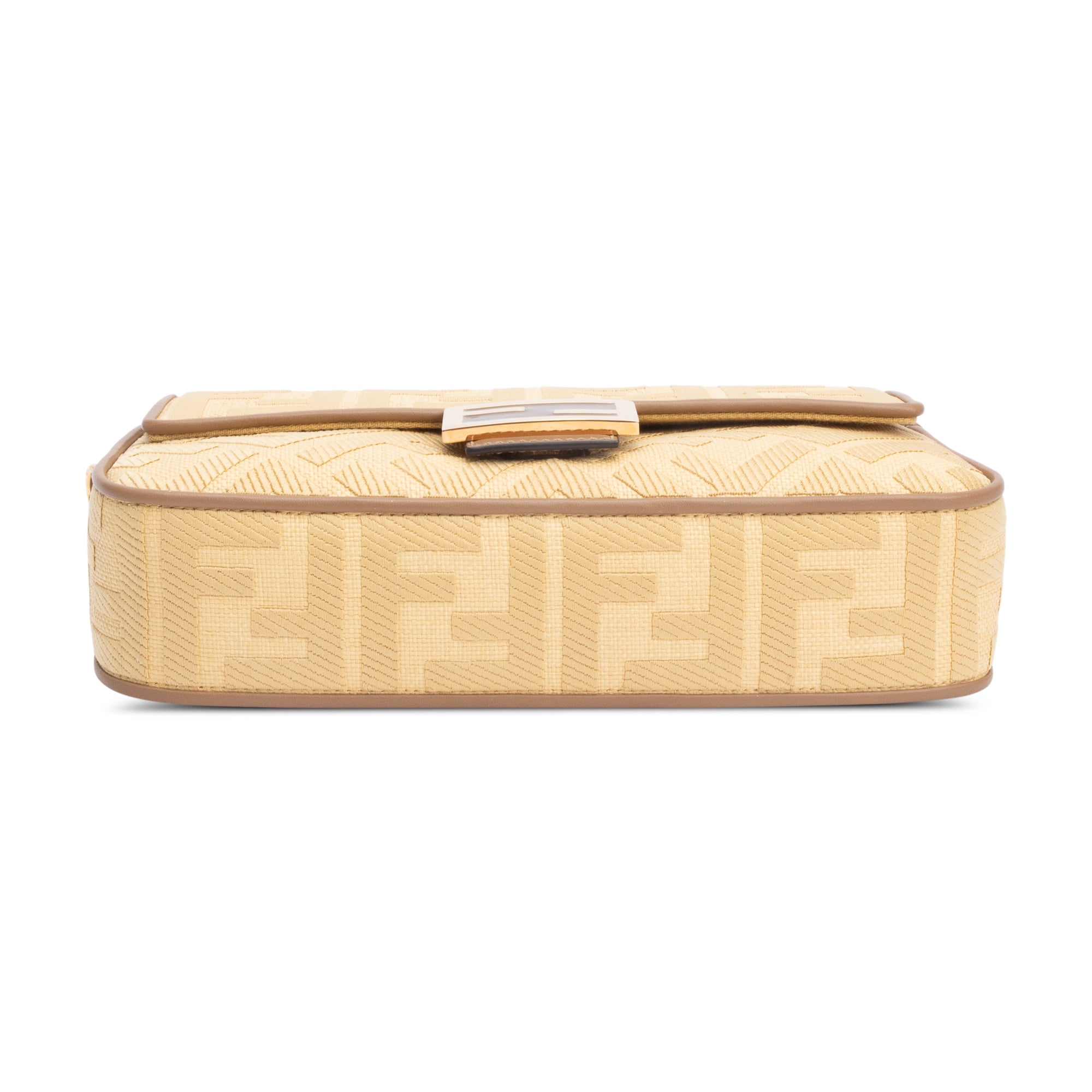 Fendi Neutral FF Raffia Baguette Shoulder Bag w/ Strap