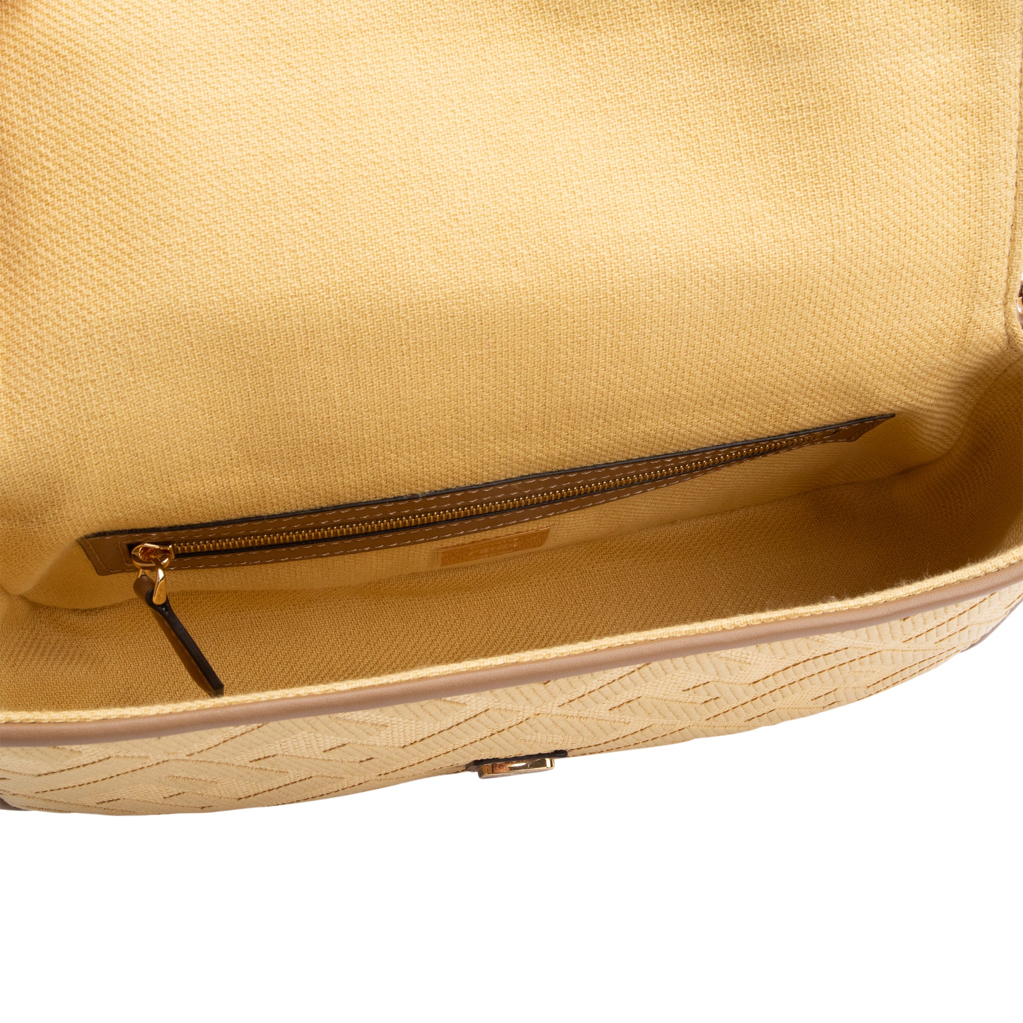 Fendi Neutral FF Raffia Baguette Shoulder Bag w/ Strap