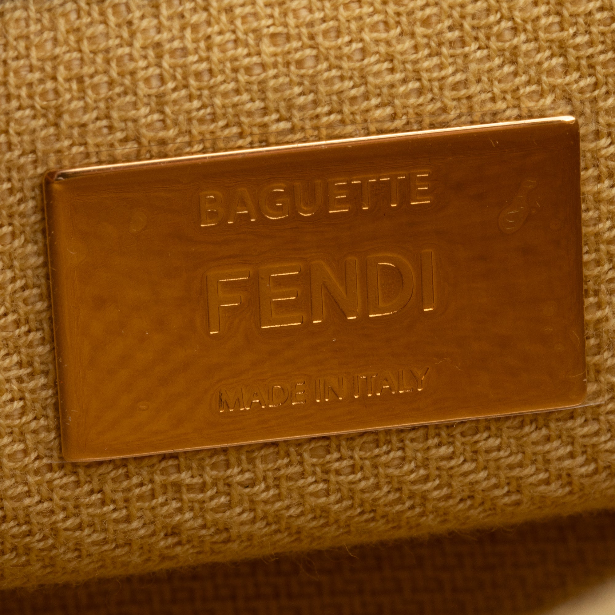 Fendi Neutral FF Raffia Baguette Shoulder Bag w/ Strap