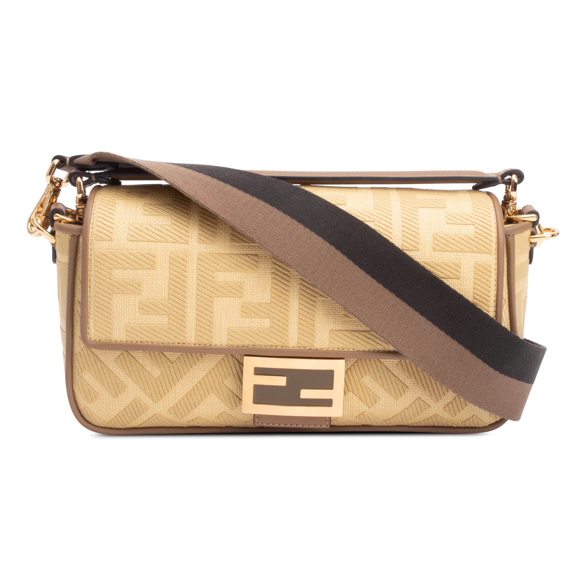 Fendi Neutral FF Raffia Baguette Shoulder Bag w/ Strap