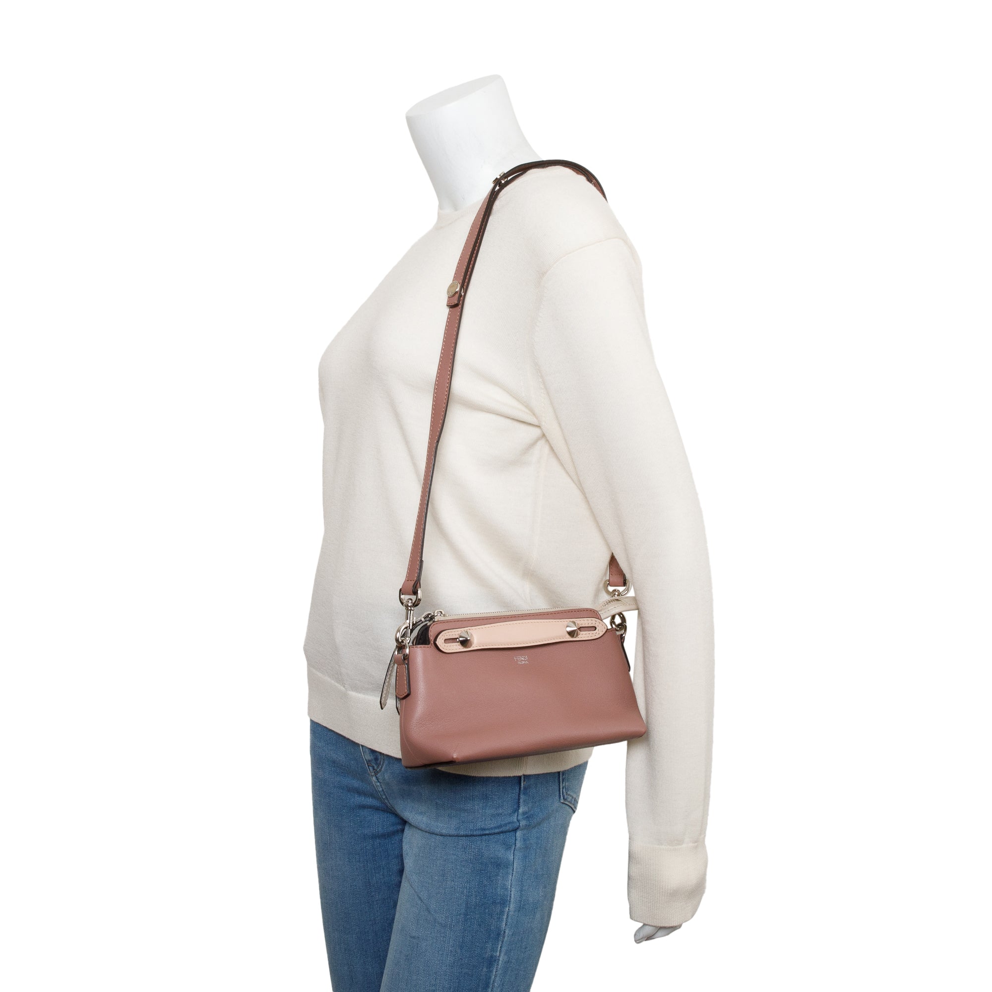 Fendi Neutral Vitello Dolce By the Way Mini Boston Bag w/ Strap