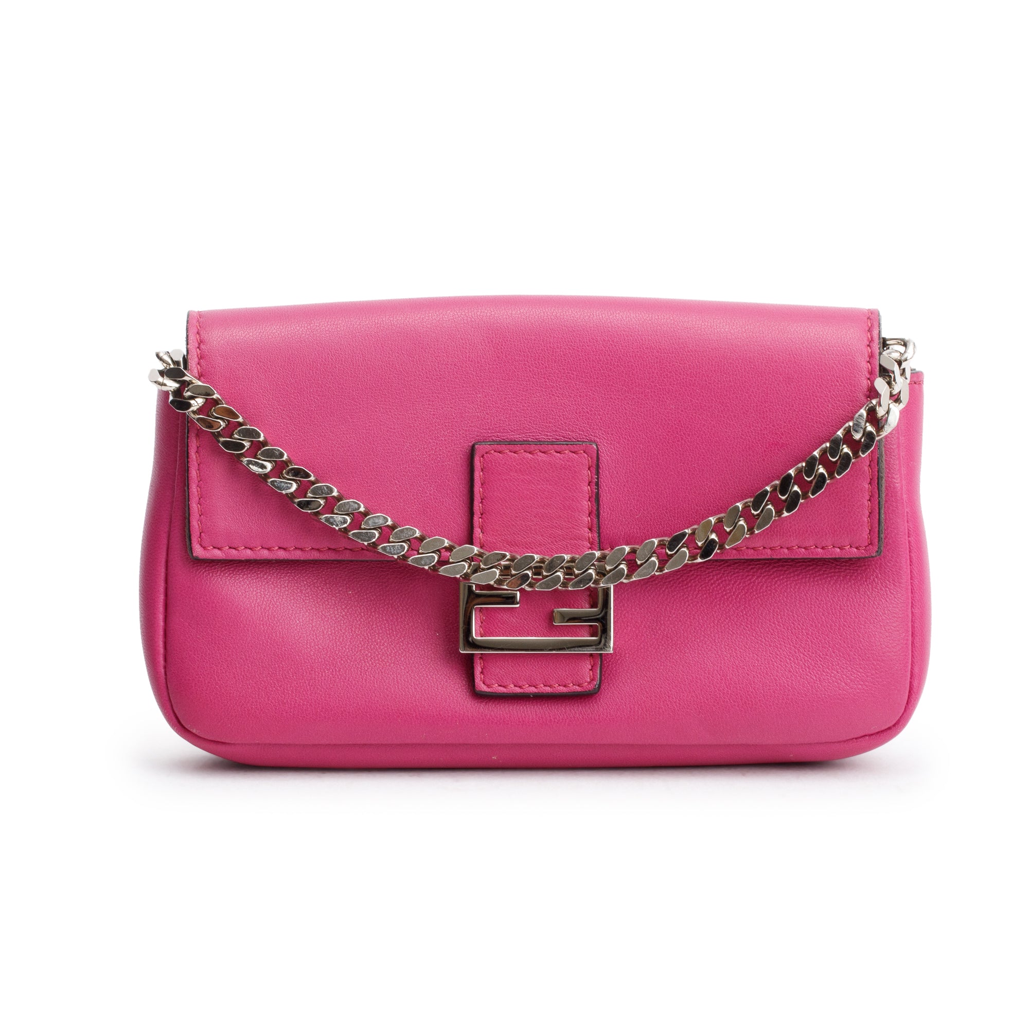 Fendi Pink Calfskin Leather Micro Baguette Bag