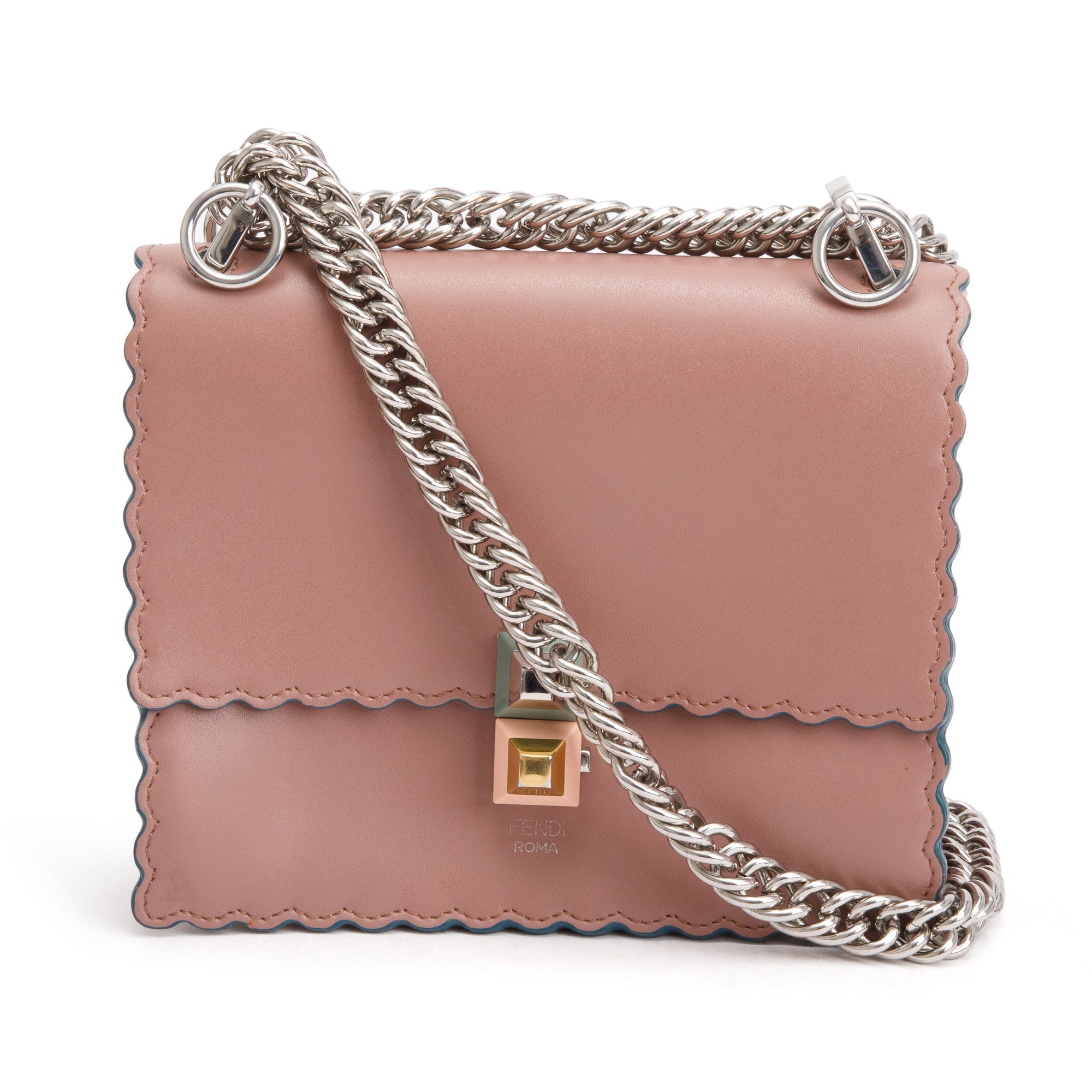 Fendi Pink Calfskin Leather Small Kan I Scallop Shoulder Bag