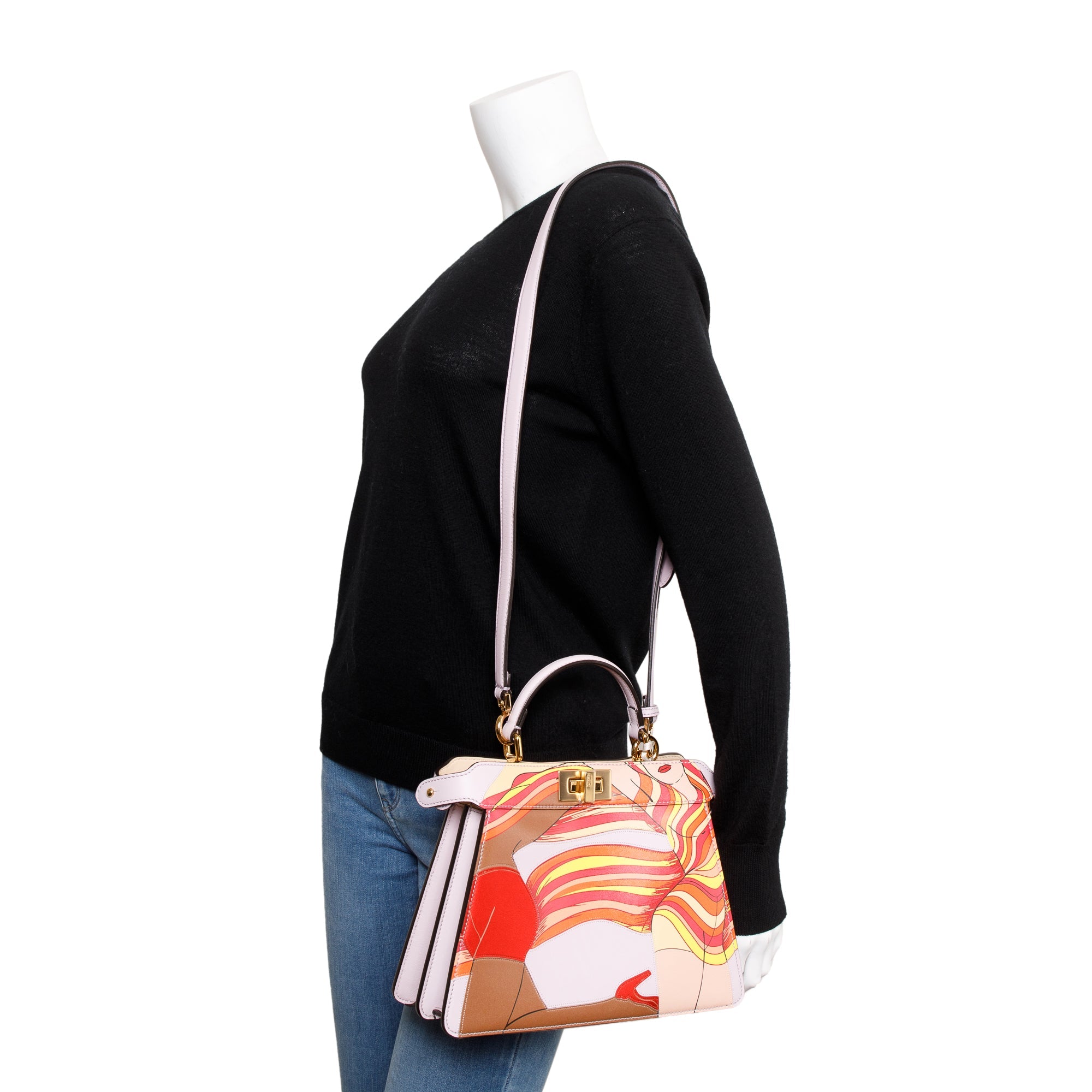 Fendi Pink Multicolor Bikini Girls Inlay Nappa Leather Small Peekaboo ISeeU Bag w/ Strap