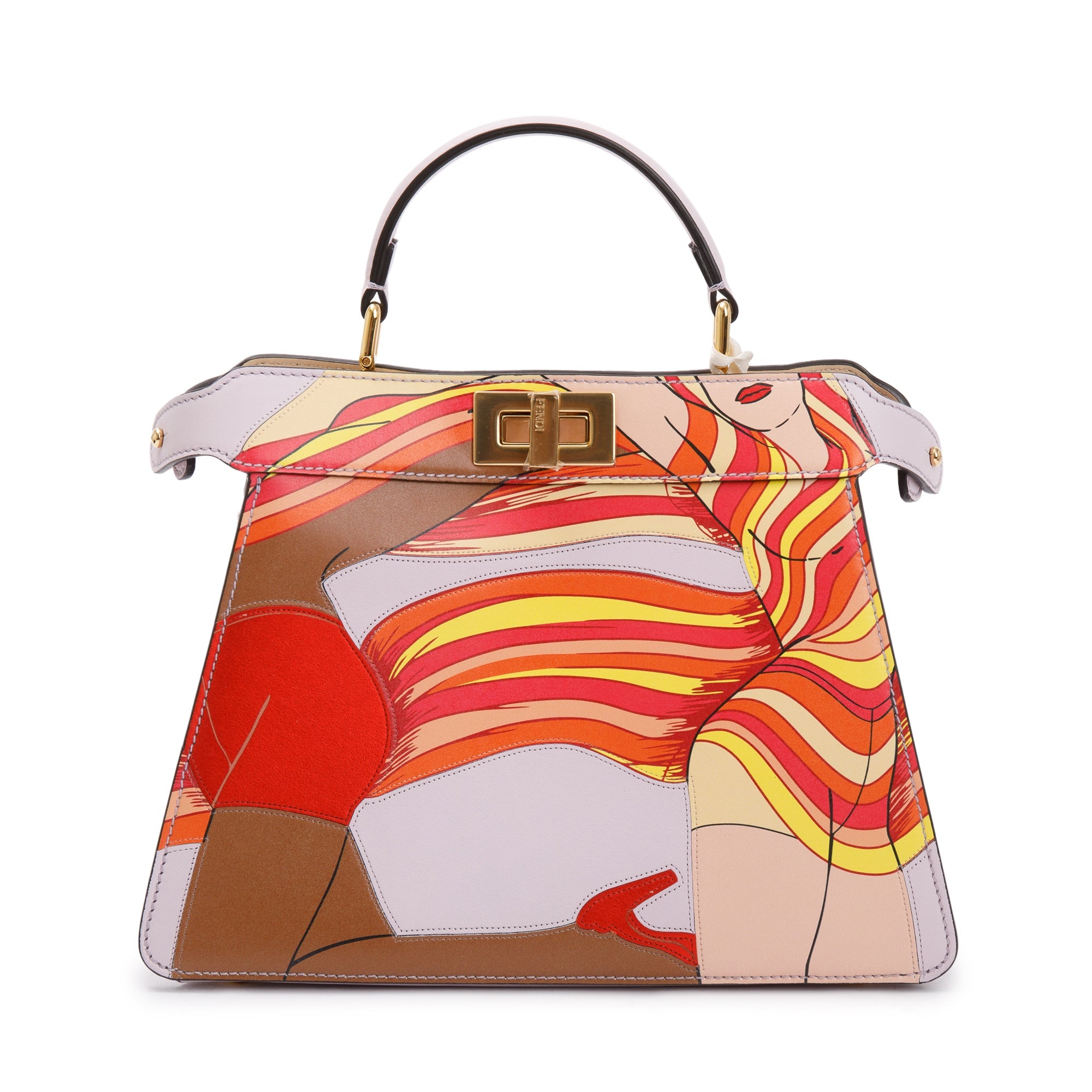 Fendi Pink Multicolor Bikini Girls Inlay Nappa Leather Small Peekaboo ISeeU Bag w/ Strap