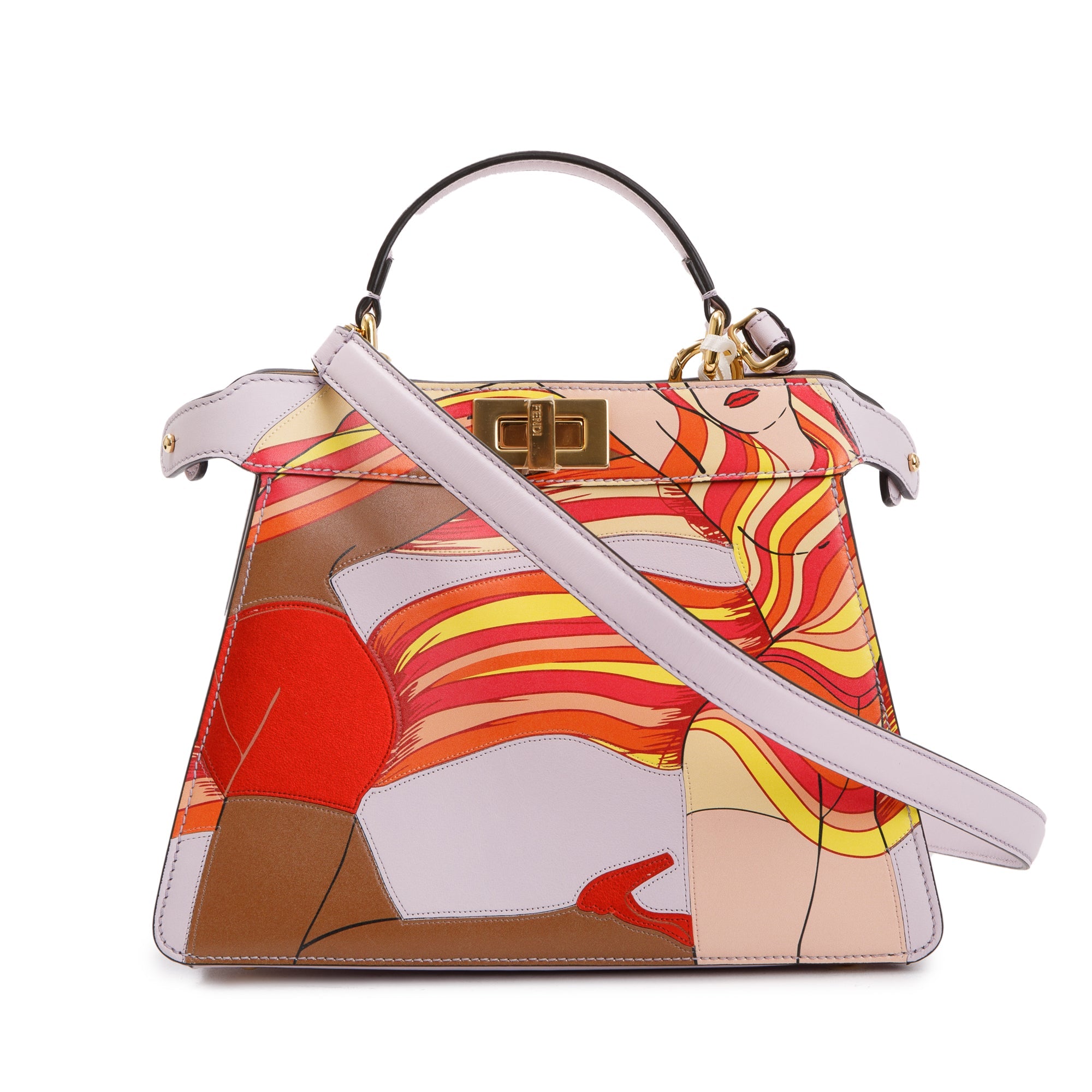 Fendi Pink Multicolor Bikini Girls Inlay Nappa Leather Small Peekaboo ISeeU Bag w/ Strap