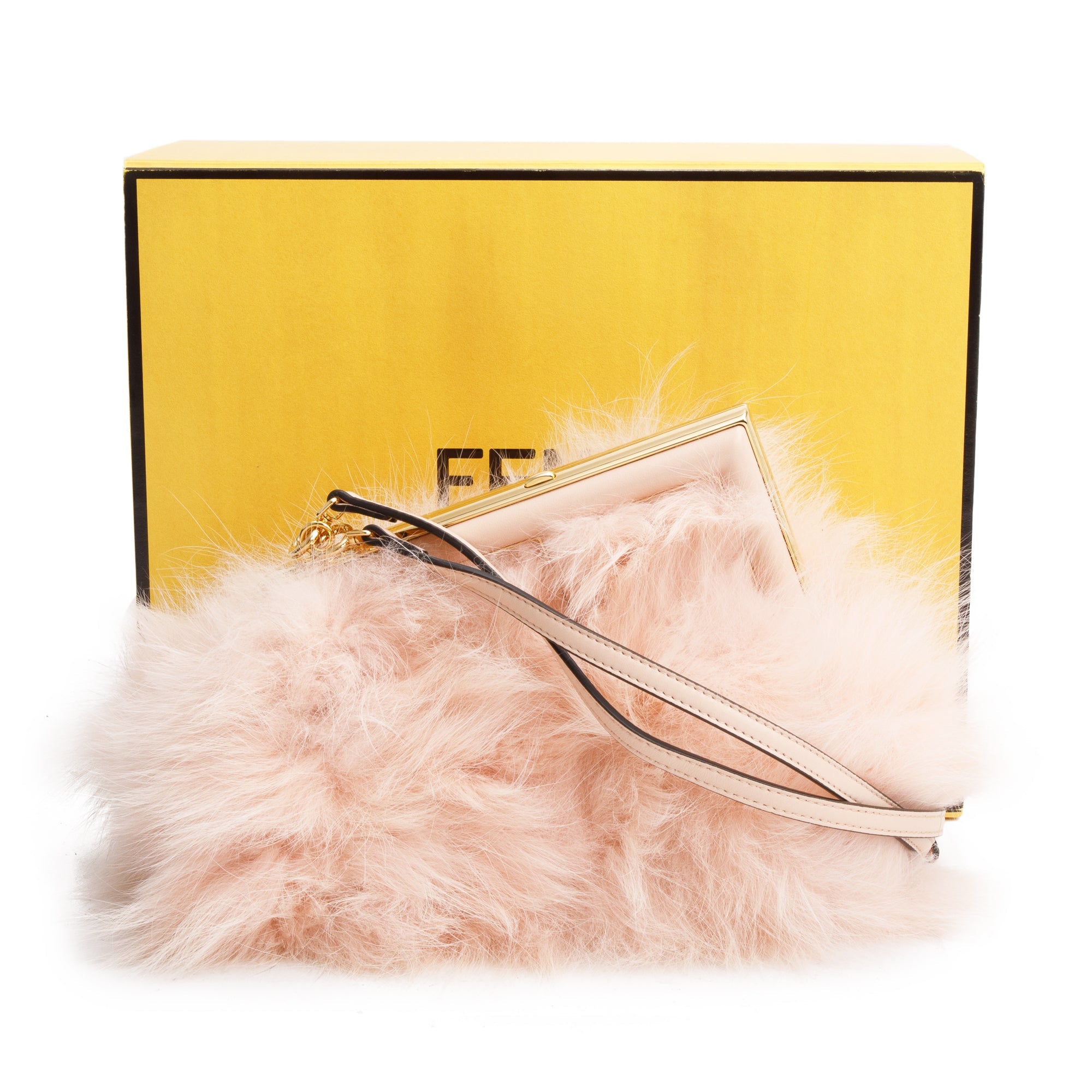 Fendi Pink Nappa Leather Fox Fur Small Fendi First Bag w/ Strap & Box