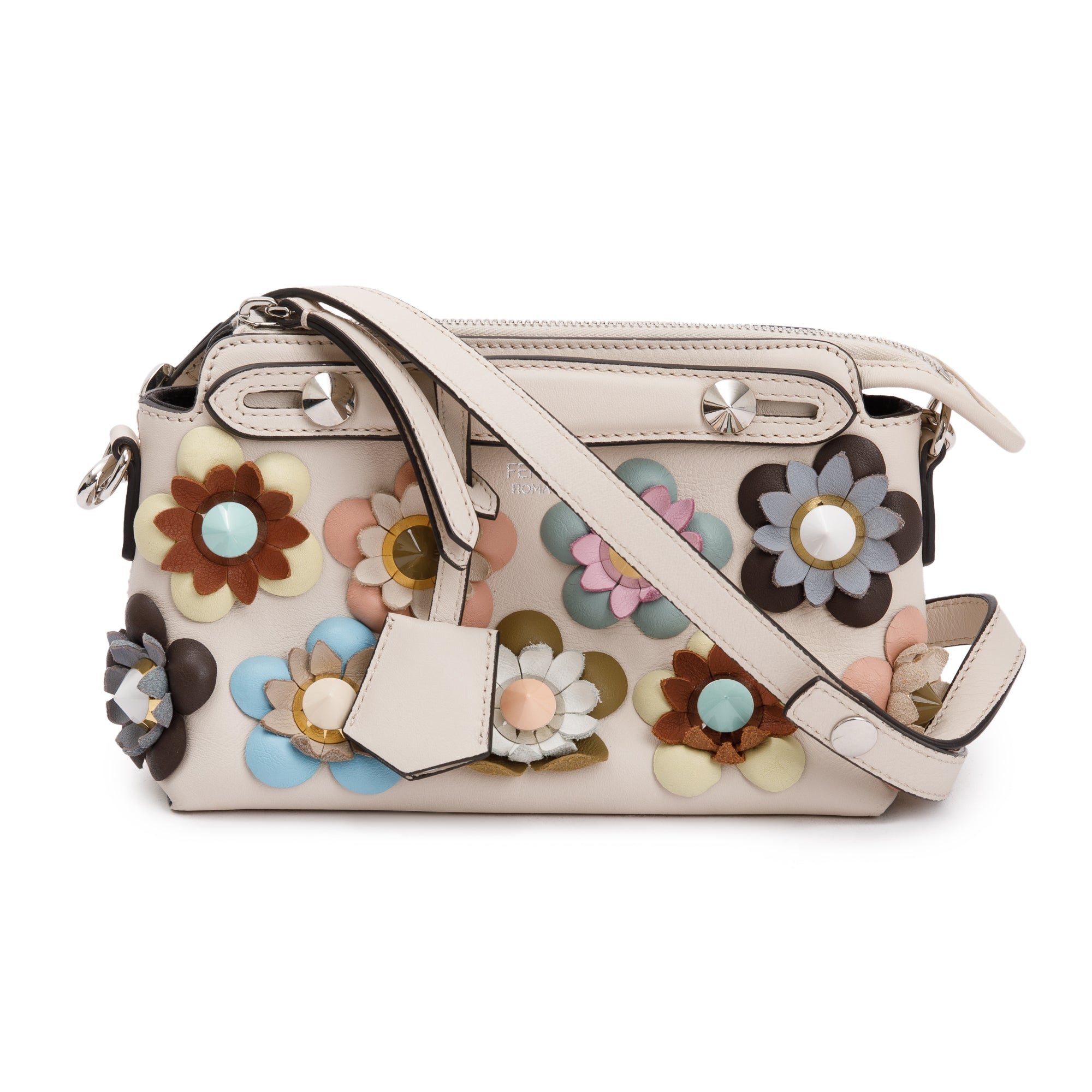 Fendi Pink Vitello Dolce Flowerland By the Way Mini Boston Bag w/ Strap