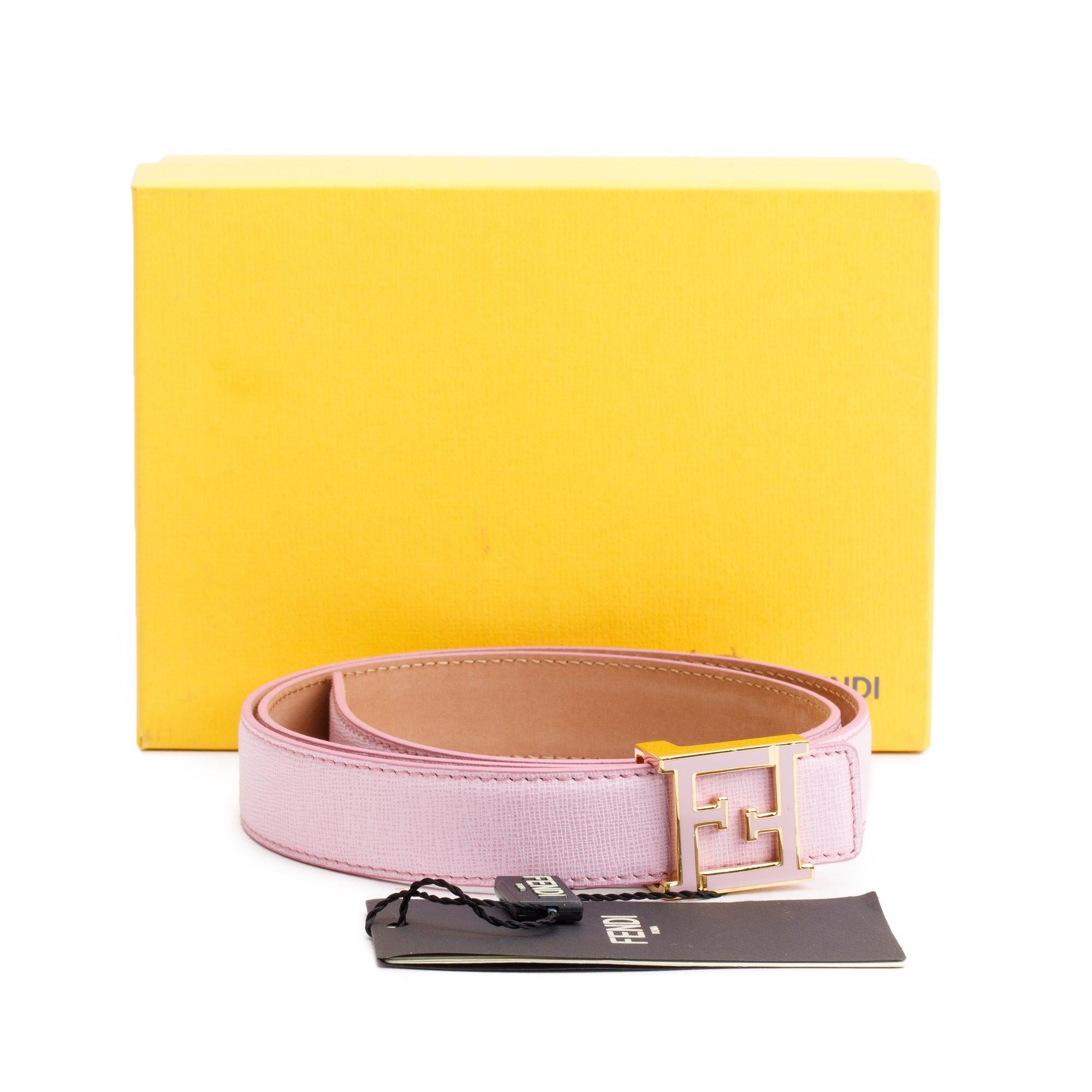 Fendi Pink Vitello Elite Leather FF Buckle Belt 80 32 w/ Box  display picture 3