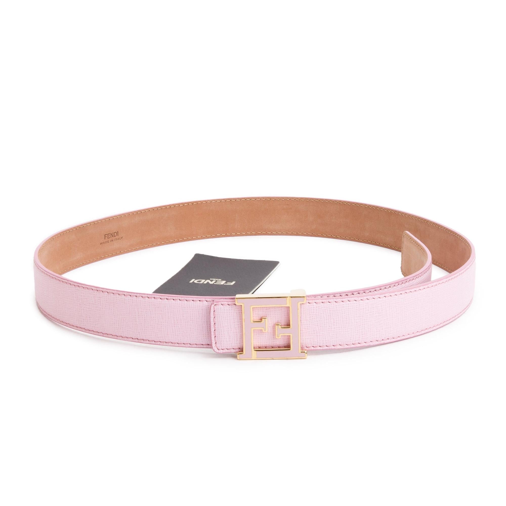 Fendi Pink Vitello Elite Leather FF Buckle Belt 80 32 w/ Box