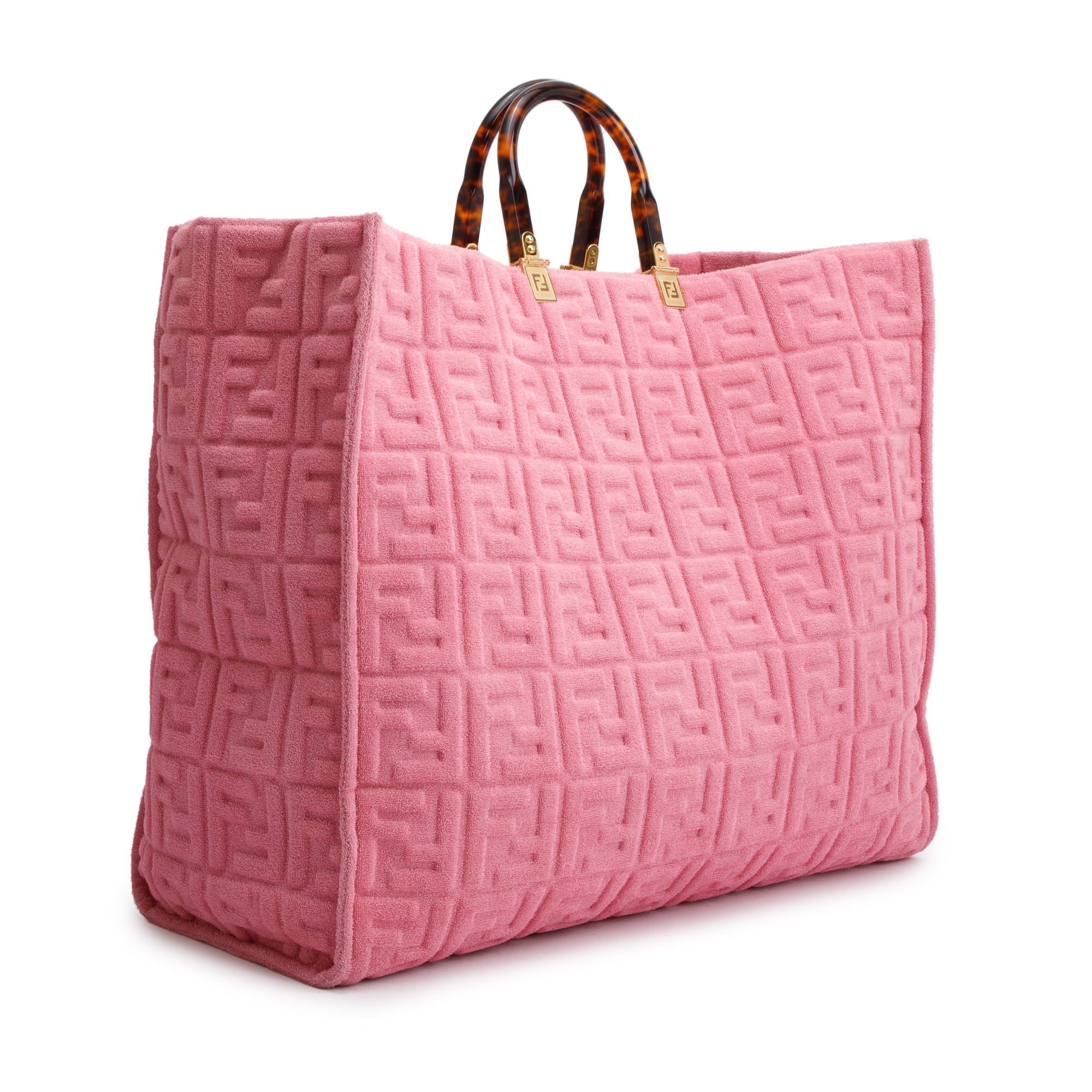 Fendi Pink XL FF Zucca Terry Cloth Sunshine Shopper Tote