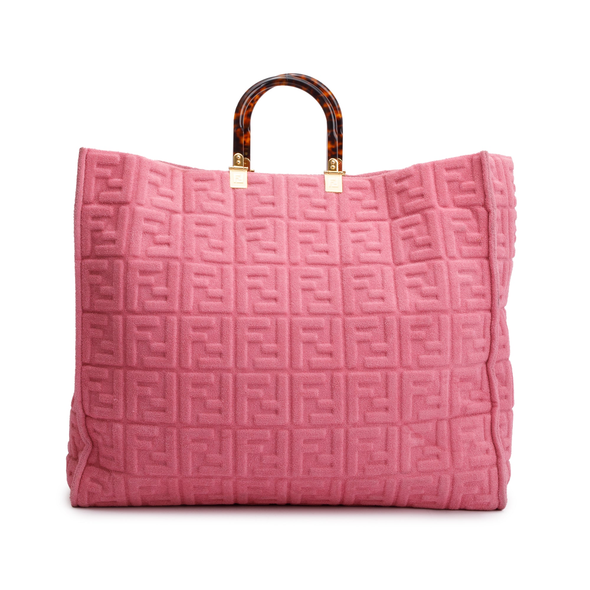 Fendi Pink XL FF Zucca Terry Cloth Sunshine Shopper Tote