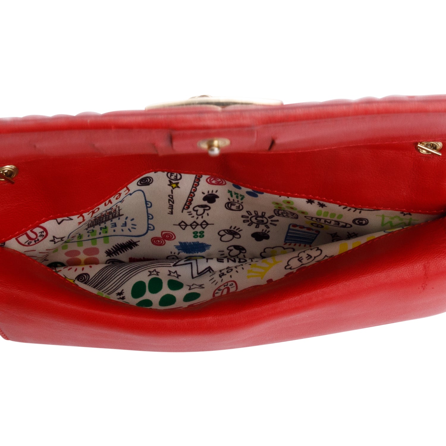 Fendi Red Logo Embossed Nappa Leather Chain Clutch Bag w/ Box