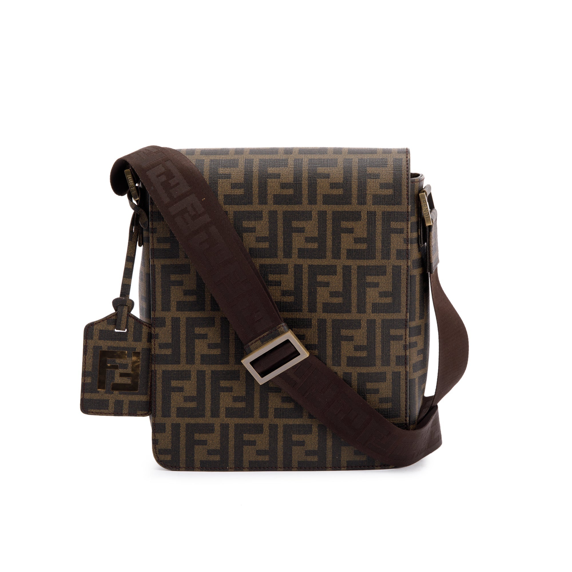 Fendi Small FF Zucca Coated Canvas Flap Messenger Bag