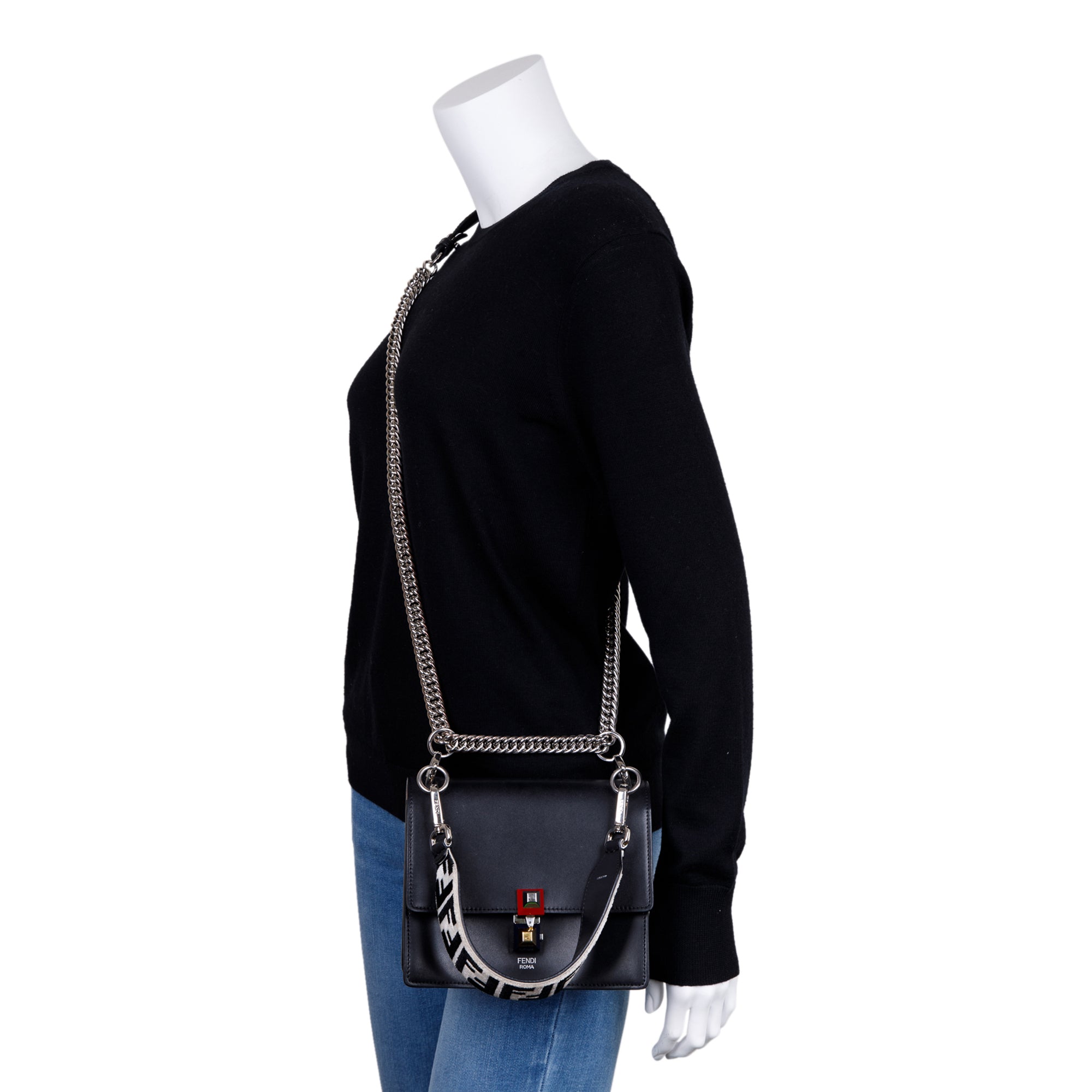 Fendi Small Kan I Leather Chain Shoulder Bag w/ Strap