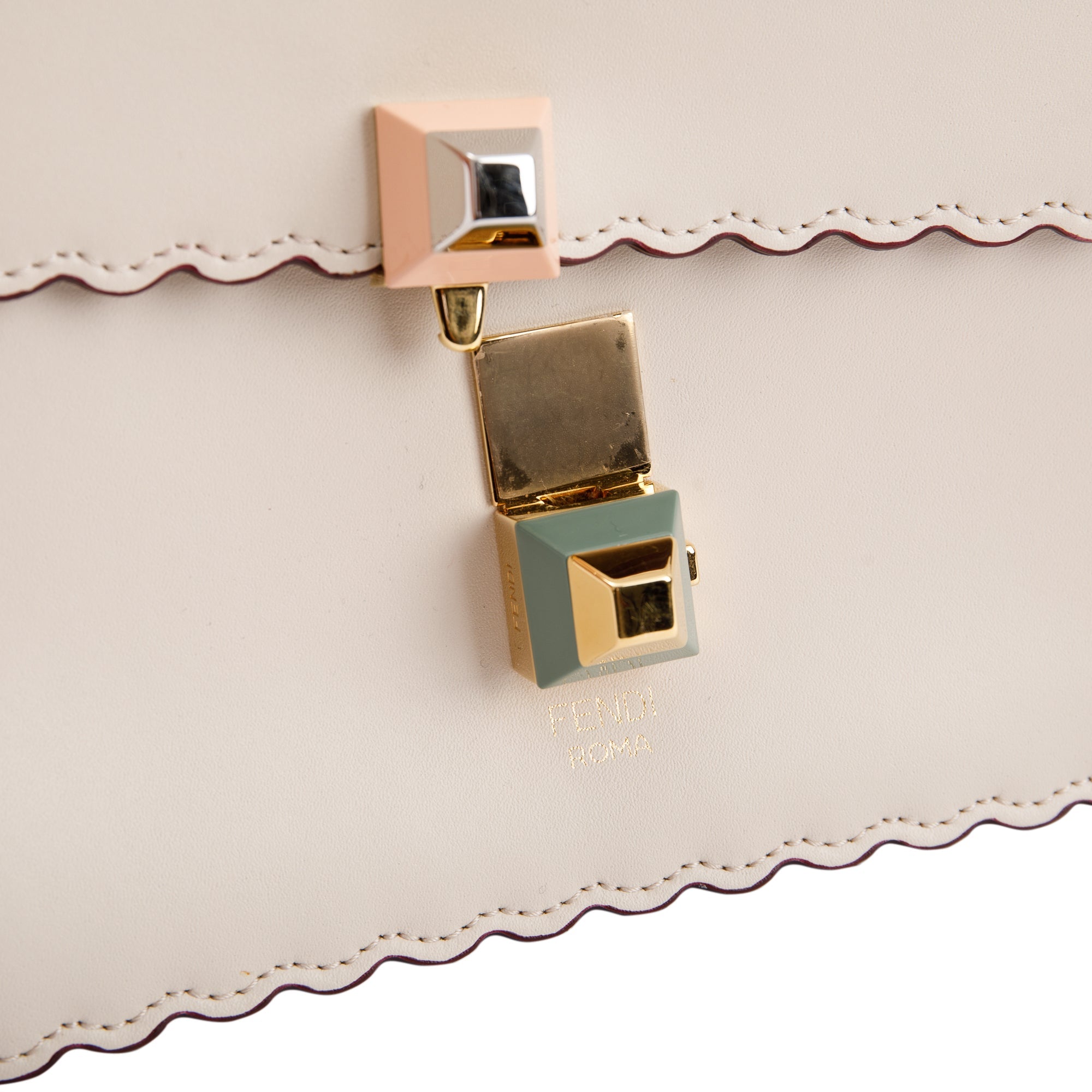 Fendi Small Scalloped Studded Kan I Shoulder Bag