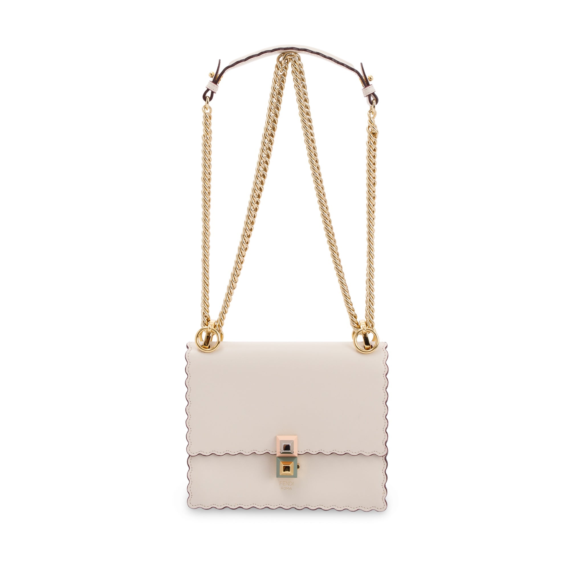 Fendi Small Scalloped Studded Kan I Shoulder Bag