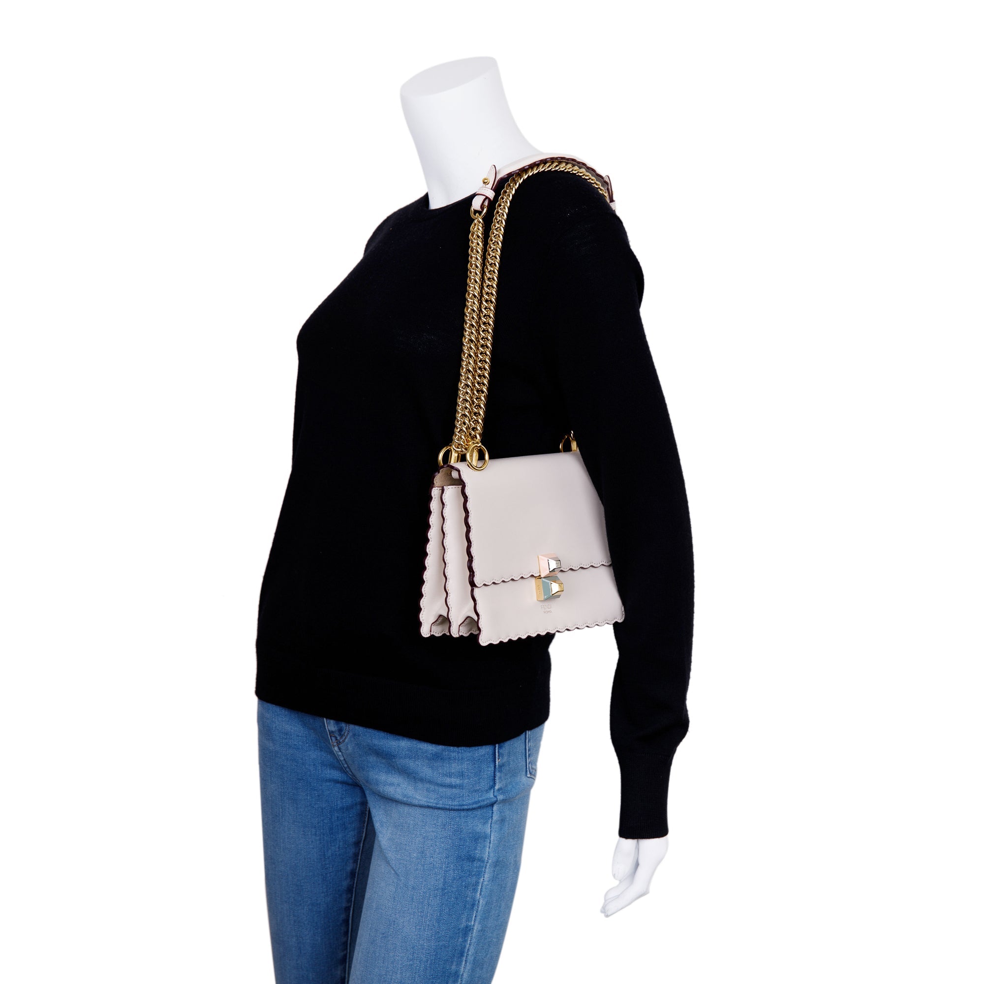 Fendi Small Scalloped Studded Kan I Shoulder Bag