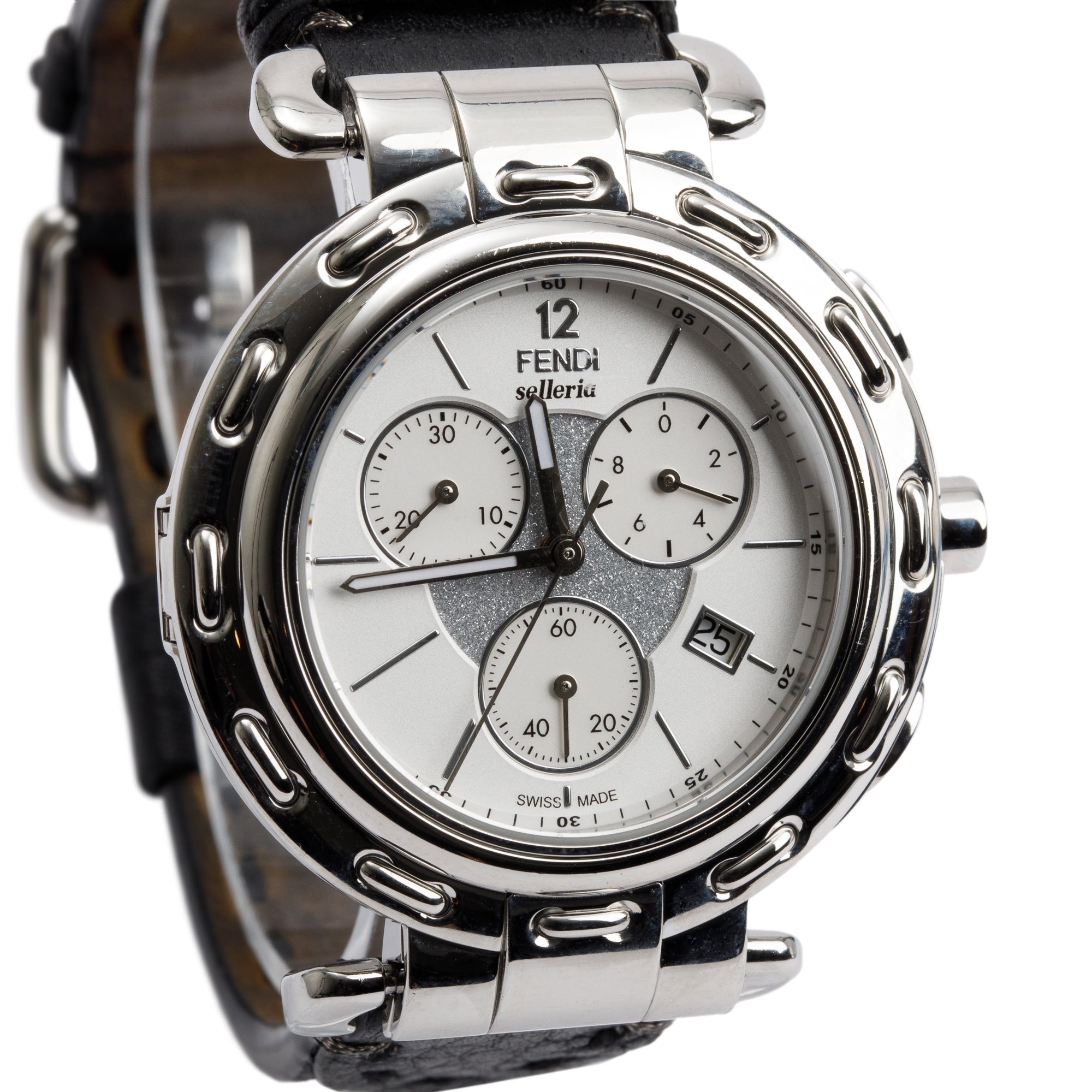 Fendi Stainless Steel Selleria 40 MM Chronograph Watch w/ Box