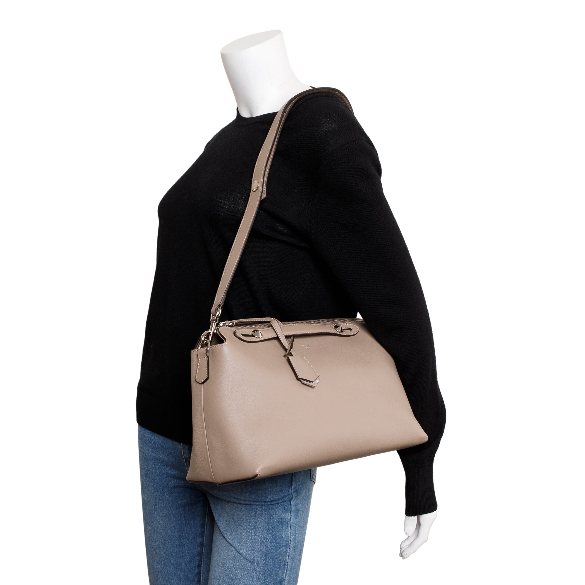 Fendi Taupe Calfskin Leather Large By the Way Handle Bag w/ Strap