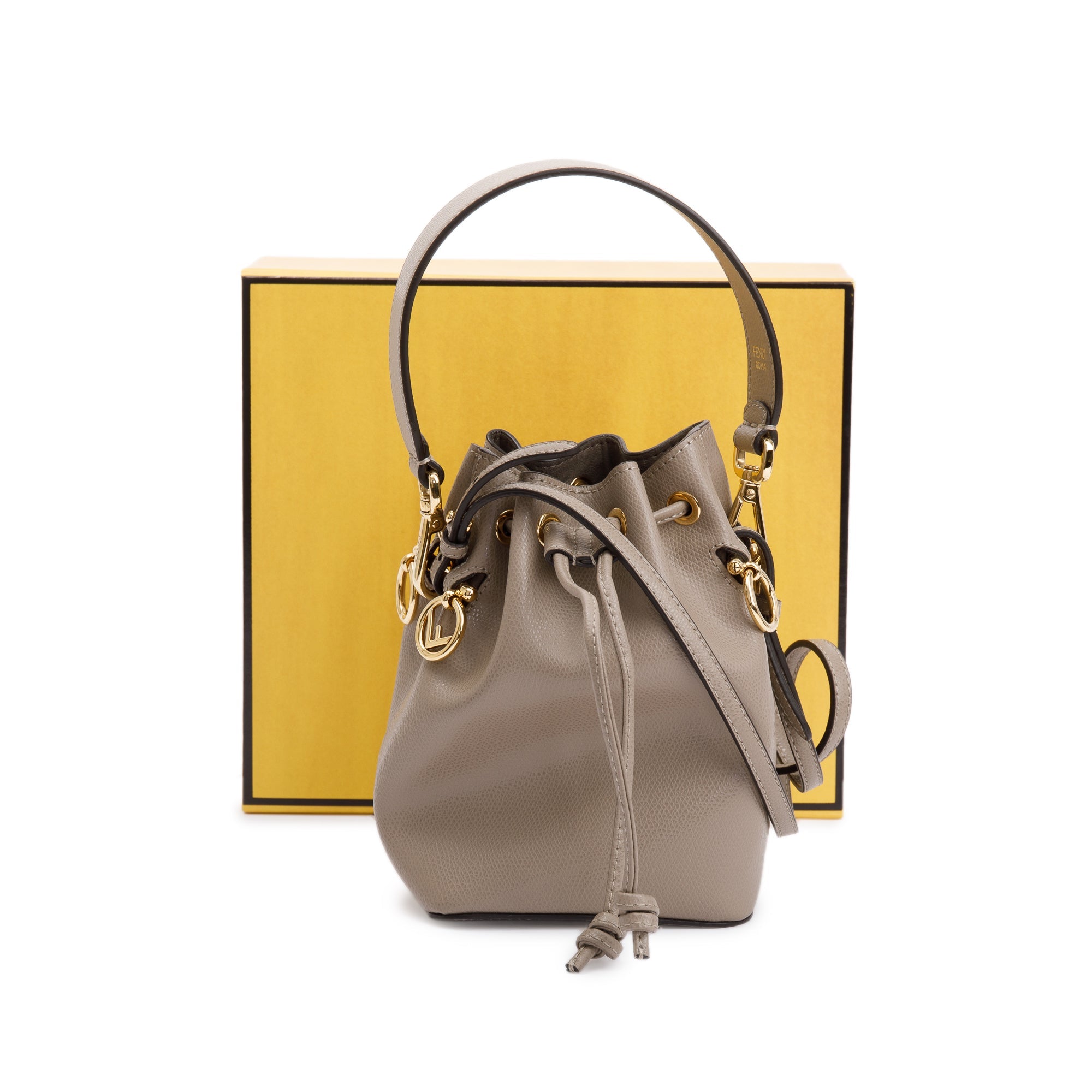 Fendi Taupe Calfskin Leather Mini Mon Tresor Bucket Bag w/ Strap & Box