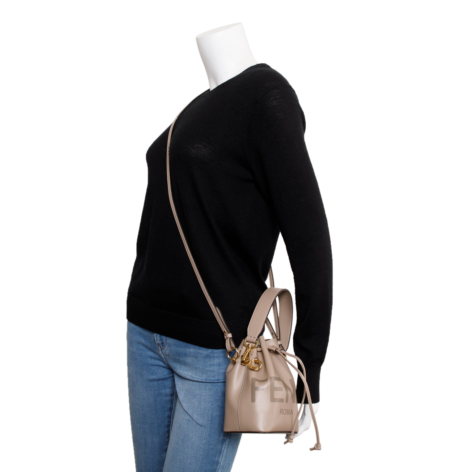 Fendi Taupe Calskin Leather Mini Mon Tresor Bucket Bag w/ Straps & Box