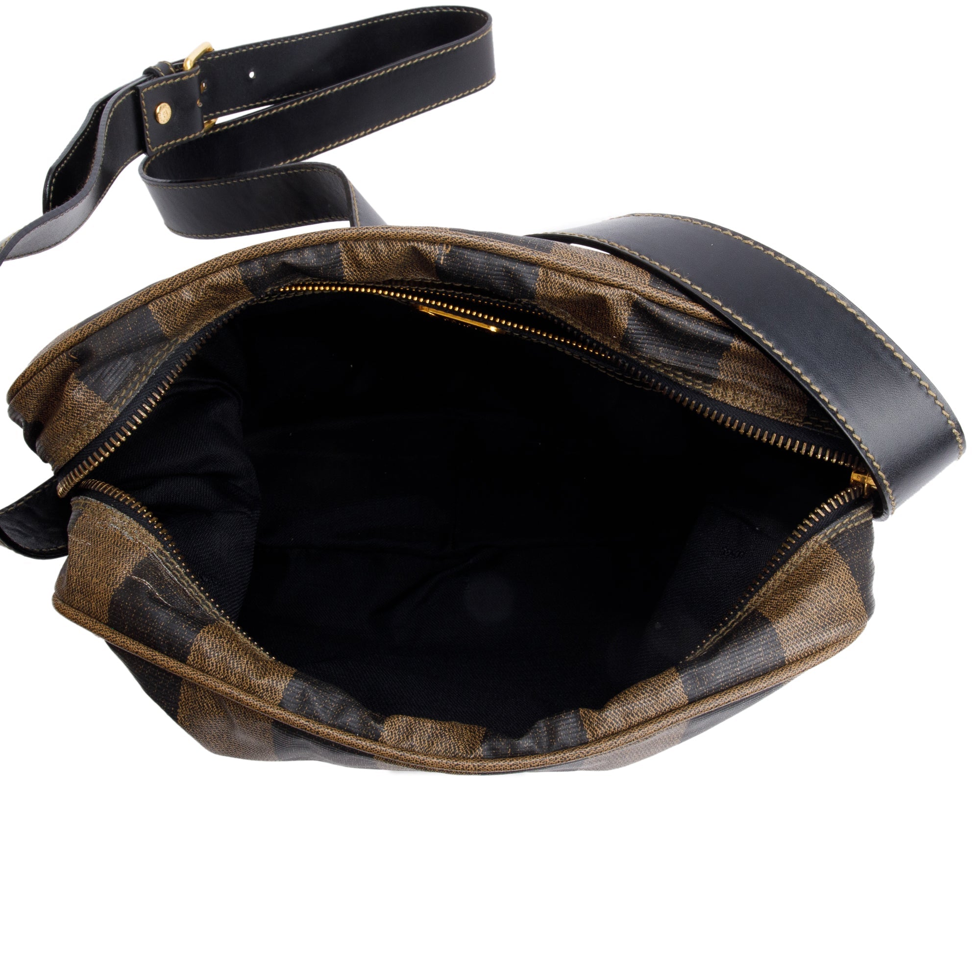 Fendi Vintage Brown Pequin Coated Canvas Crossbody Bag