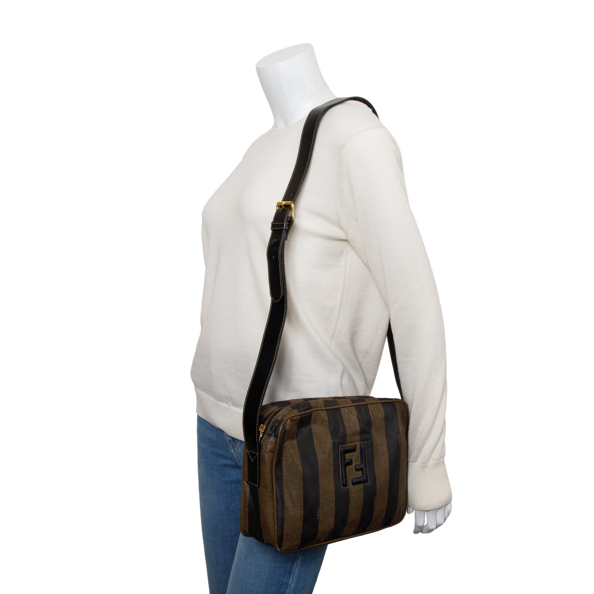 Fendi Vintage Brown Pequin Coated Canvas Crossbody Bag