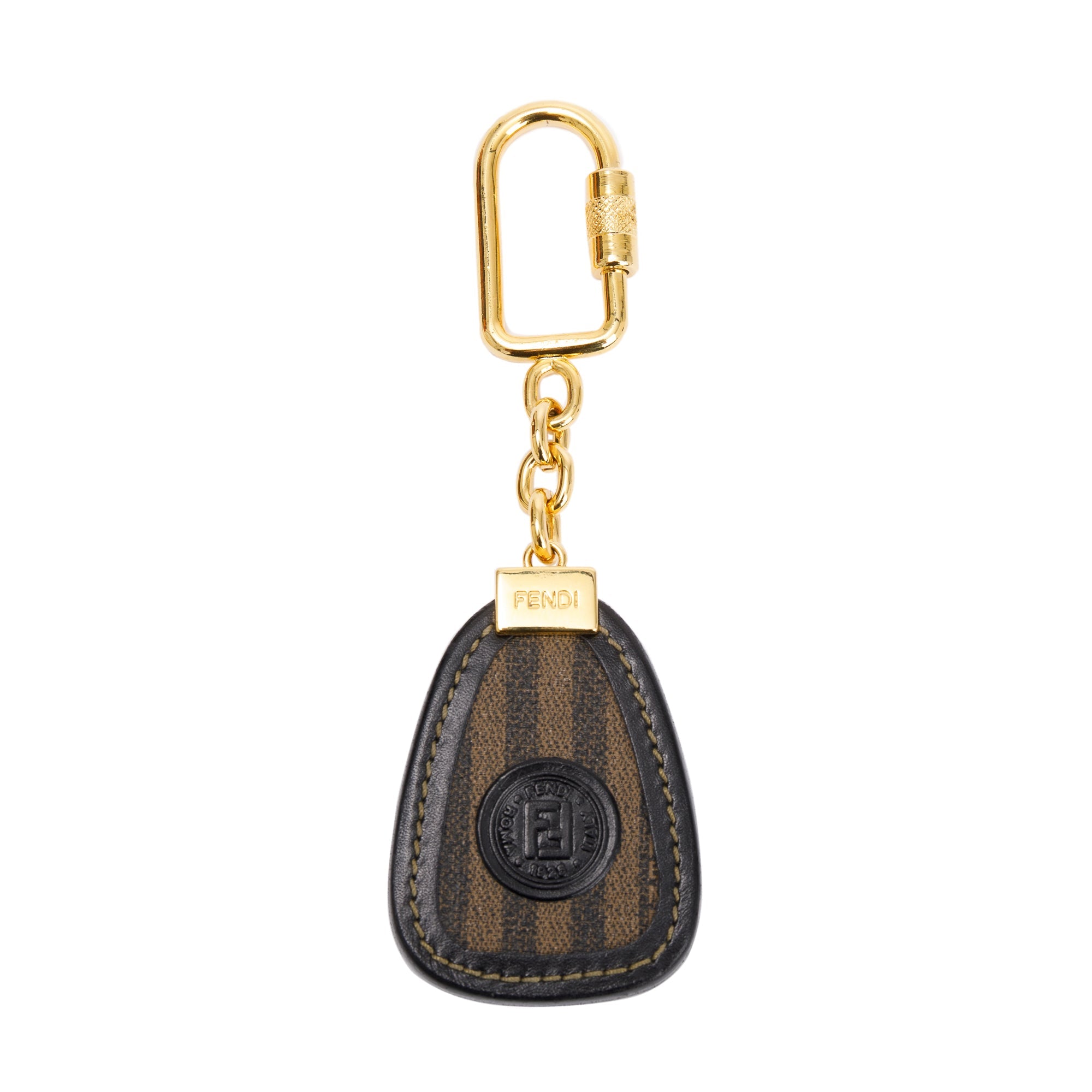 Fendi Vintage Canvas & Leather Logo Keychain w/ Box