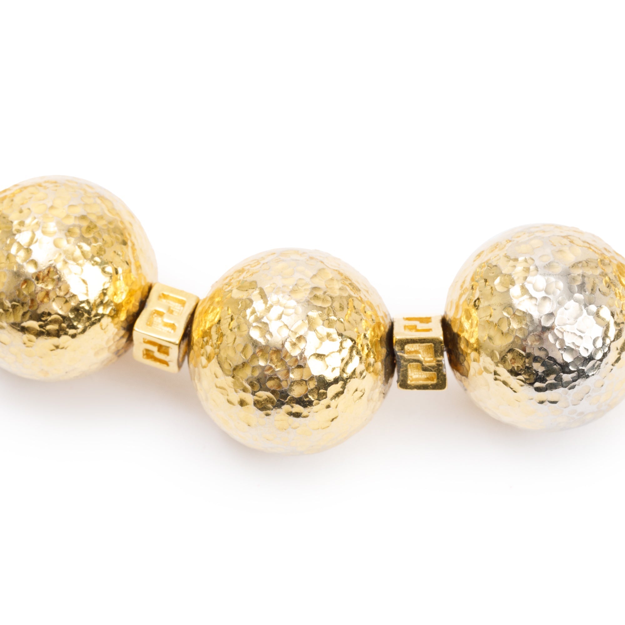 Fendi Vintage Gold-Plated Metal FF Logo Bead Collar Necklace