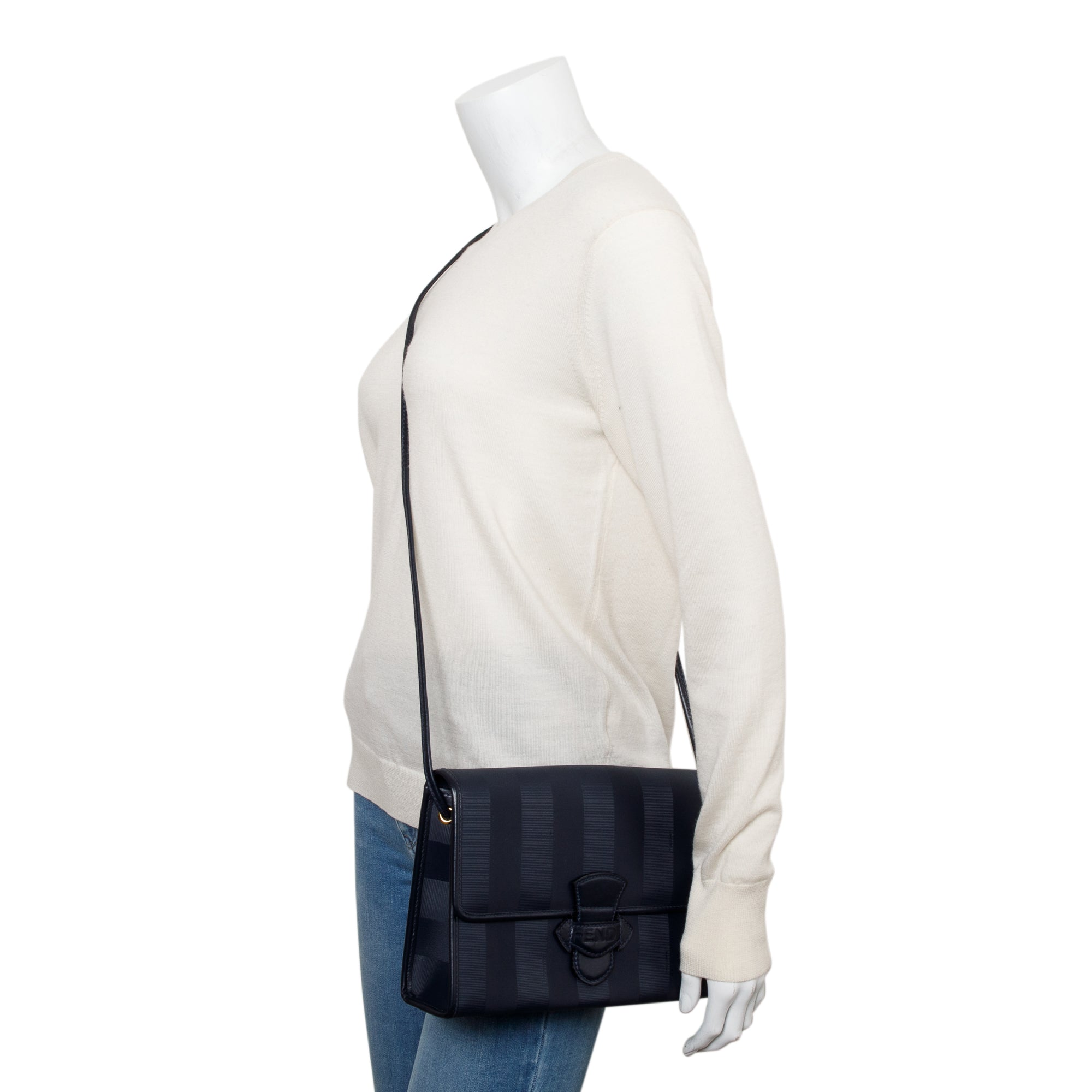 Fendi Vintage Navy Pequin Coated Canvas Crossbody Bag