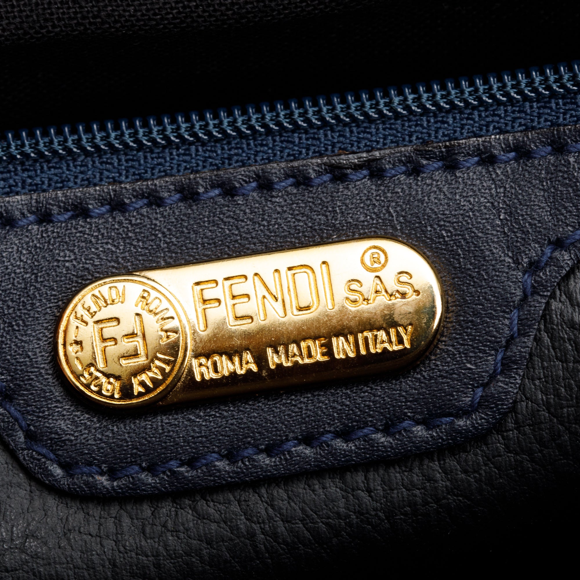 Fendi Vintage Navy Pequin Coated Canvas Crossbody Bag
