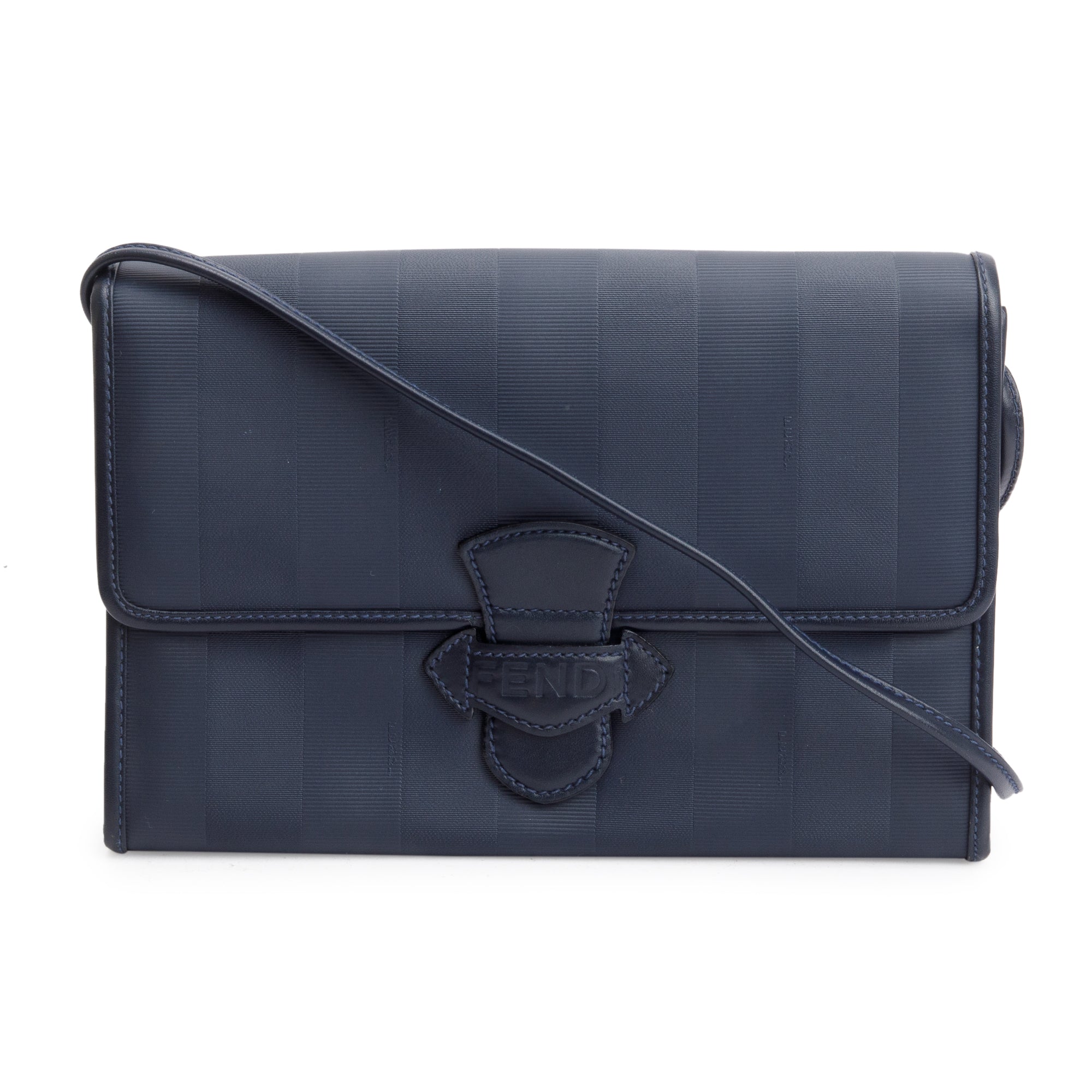 Fendi Vintage Navy Pequin Coated Canvas Crossbody Bag
