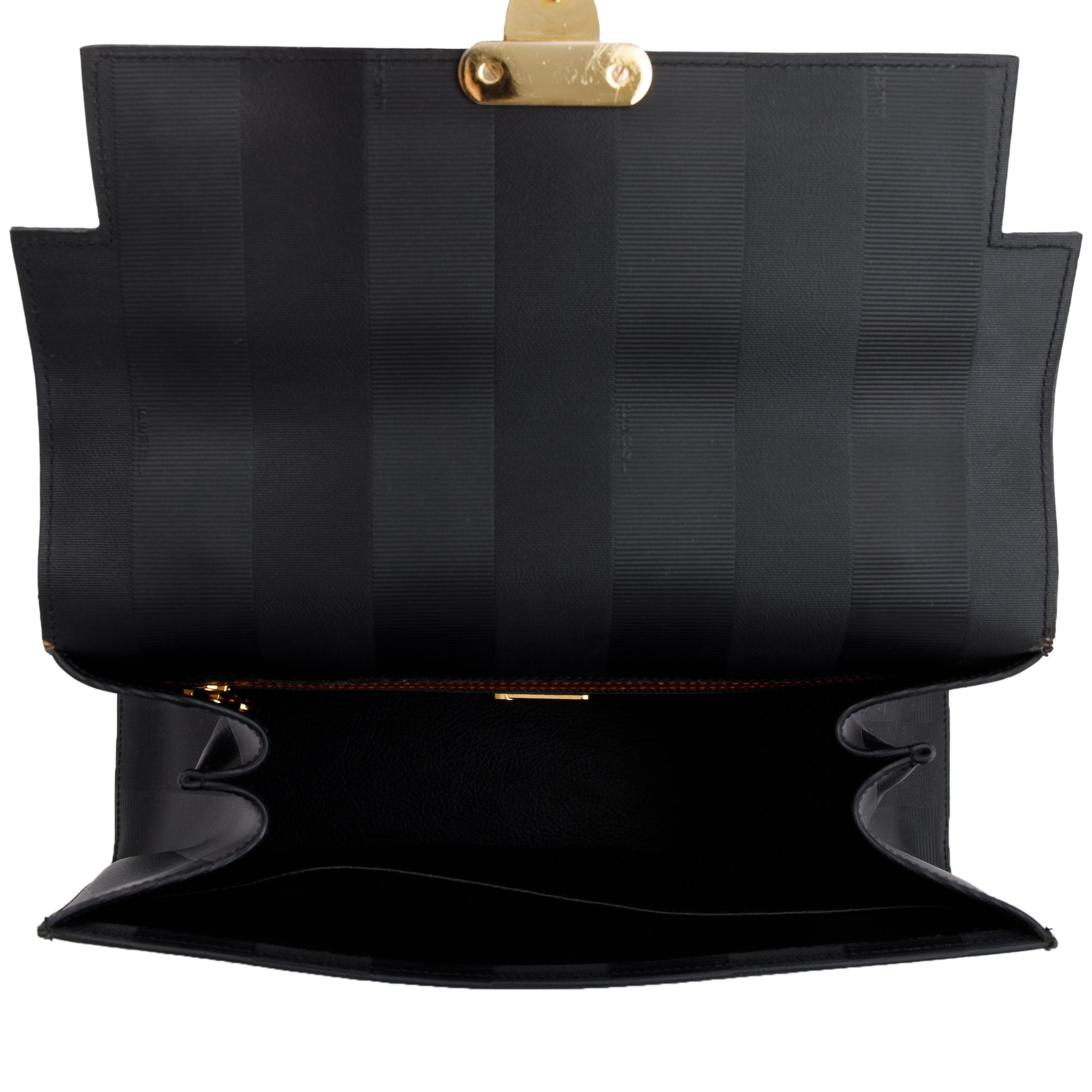 Fendi Vintage Navy Pequin Stripe Brown Leather Trimmed Handle Bag with Strap