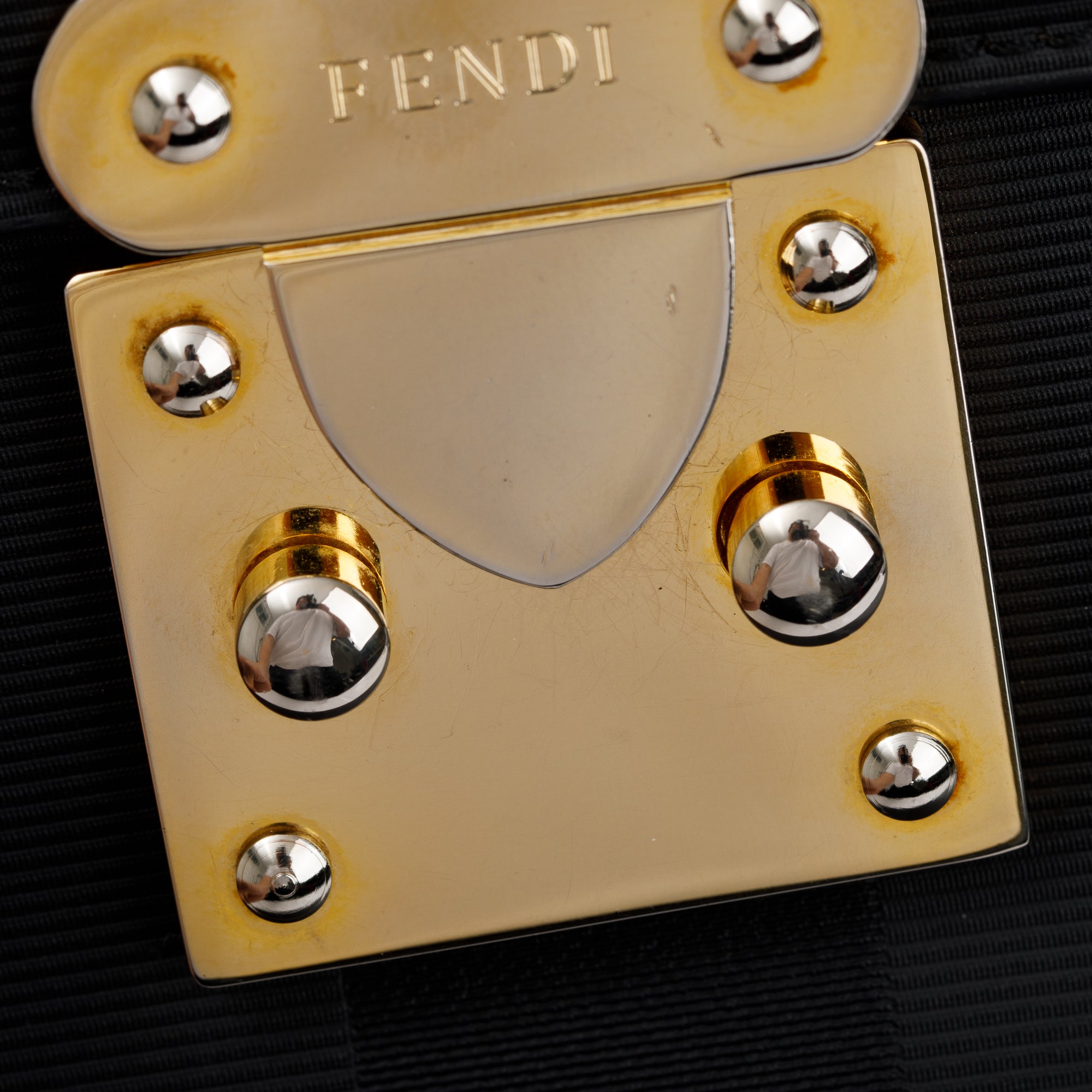 Fendi Vintage Navy Pequin Stripe Brown Leather Trimmed Handle Bag with Strap