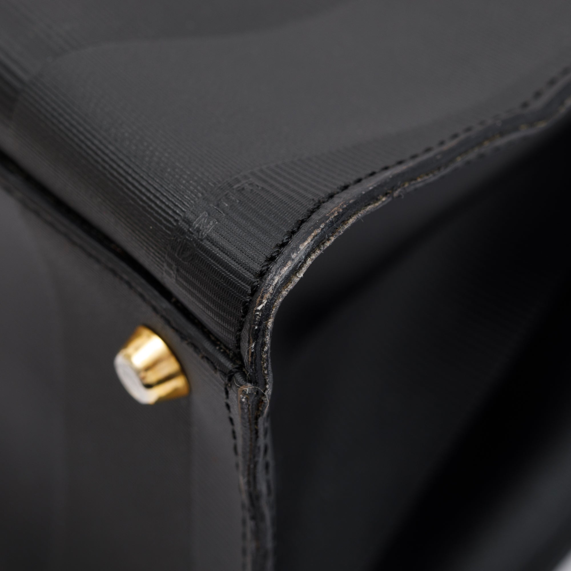 Fendi Vintage Navy Pequin Stripe Brown Leather Trimmed Handle Bag with Strap