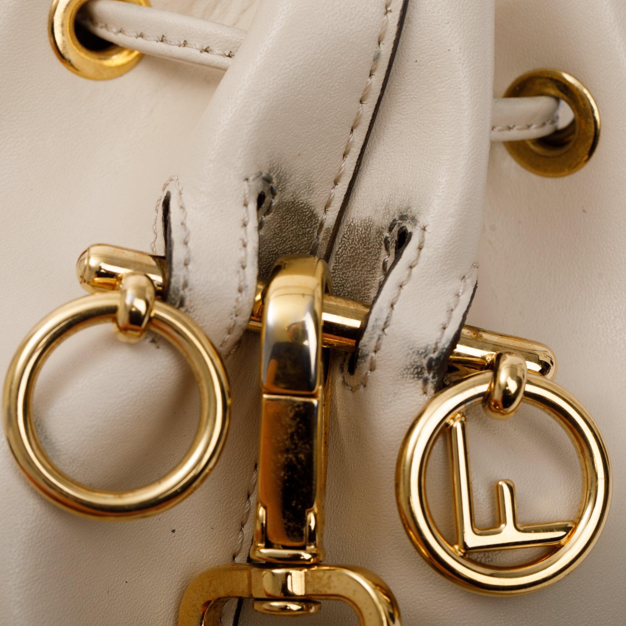 Fendi White Calskin Mini Mon Tresor Bucket Bag w/ Strap