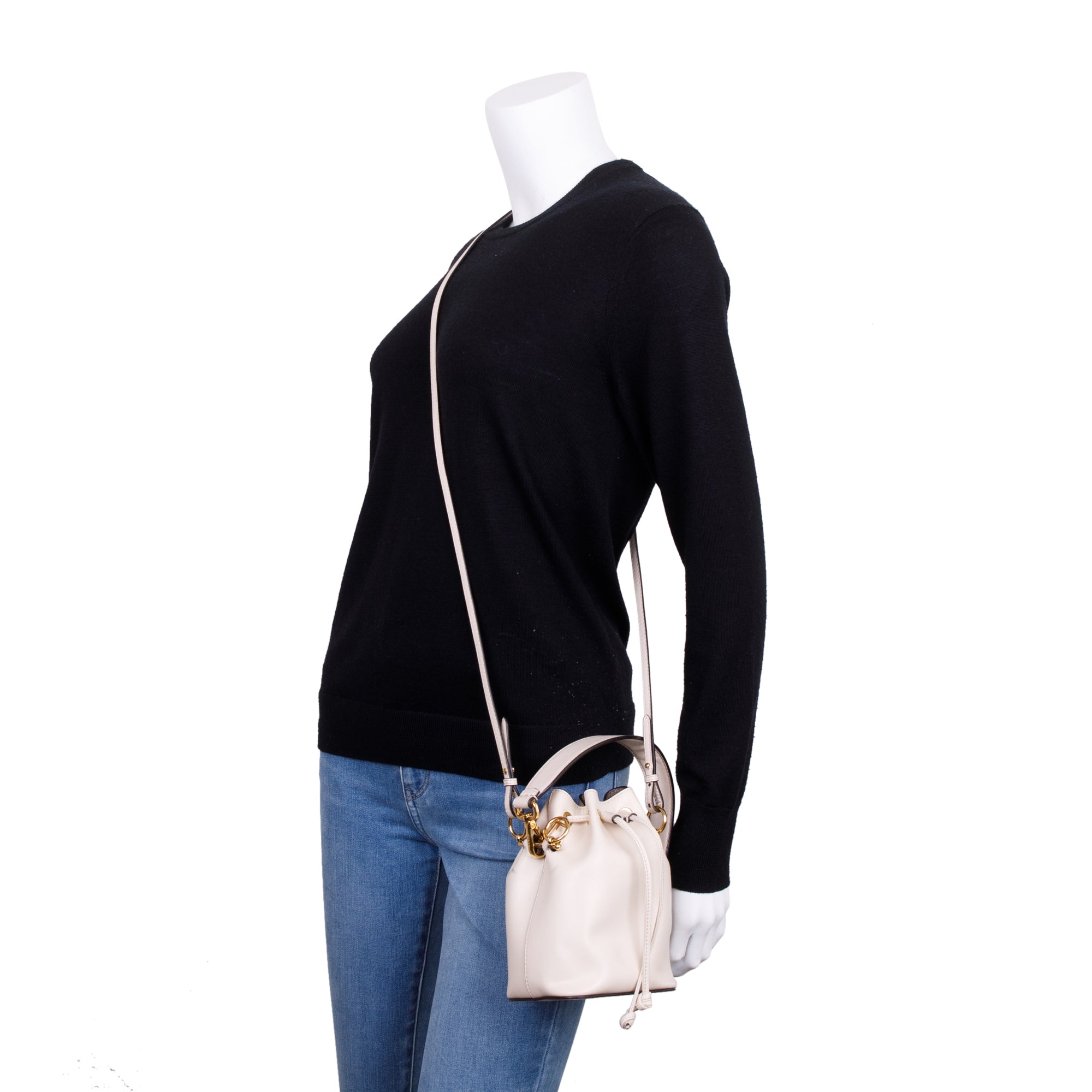 Fendi White Calskin Mini Mon Tresor Bucket Bag w/ Strap