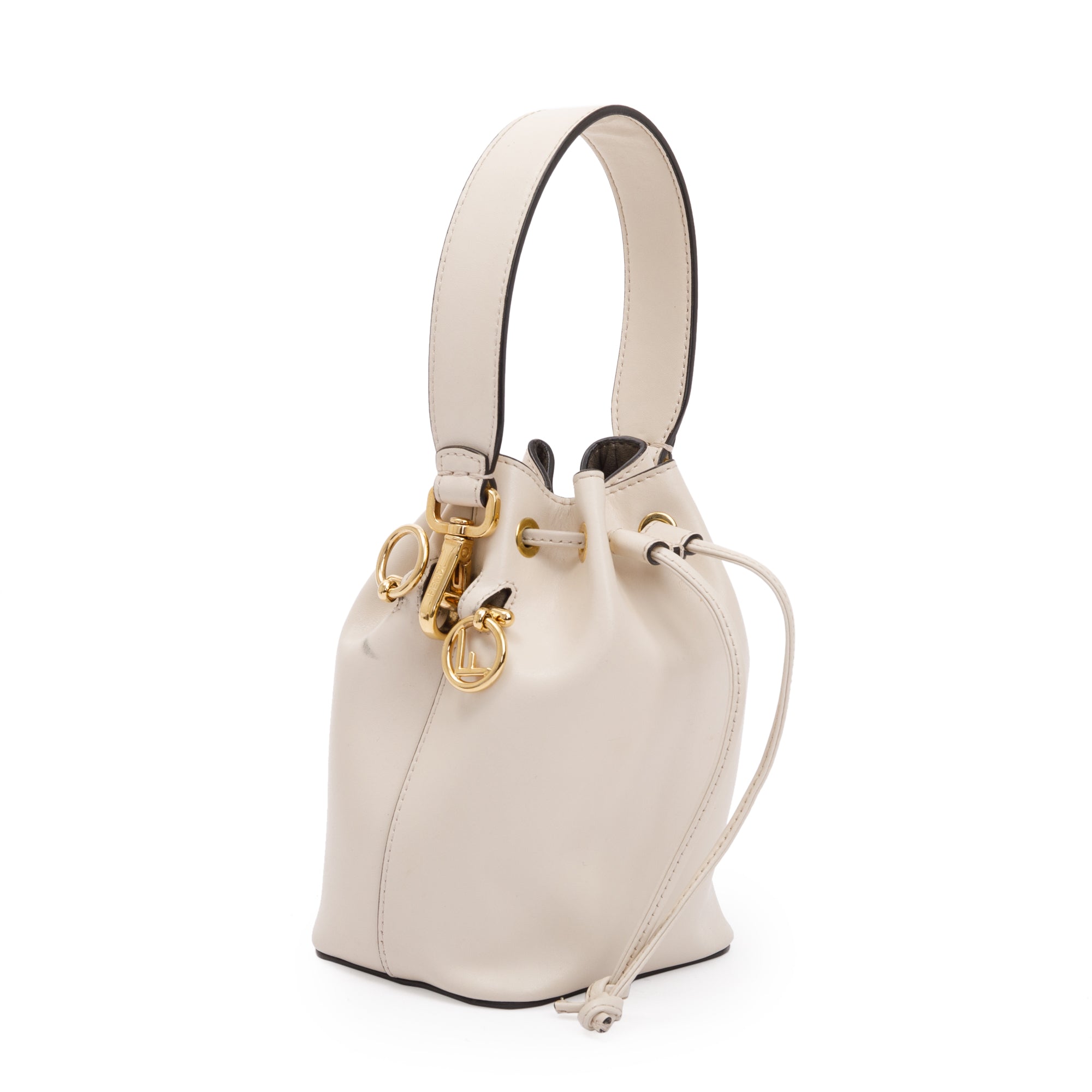 Fendi White Calskin Mini Mon Tresor Bucket Bag w/ Strap