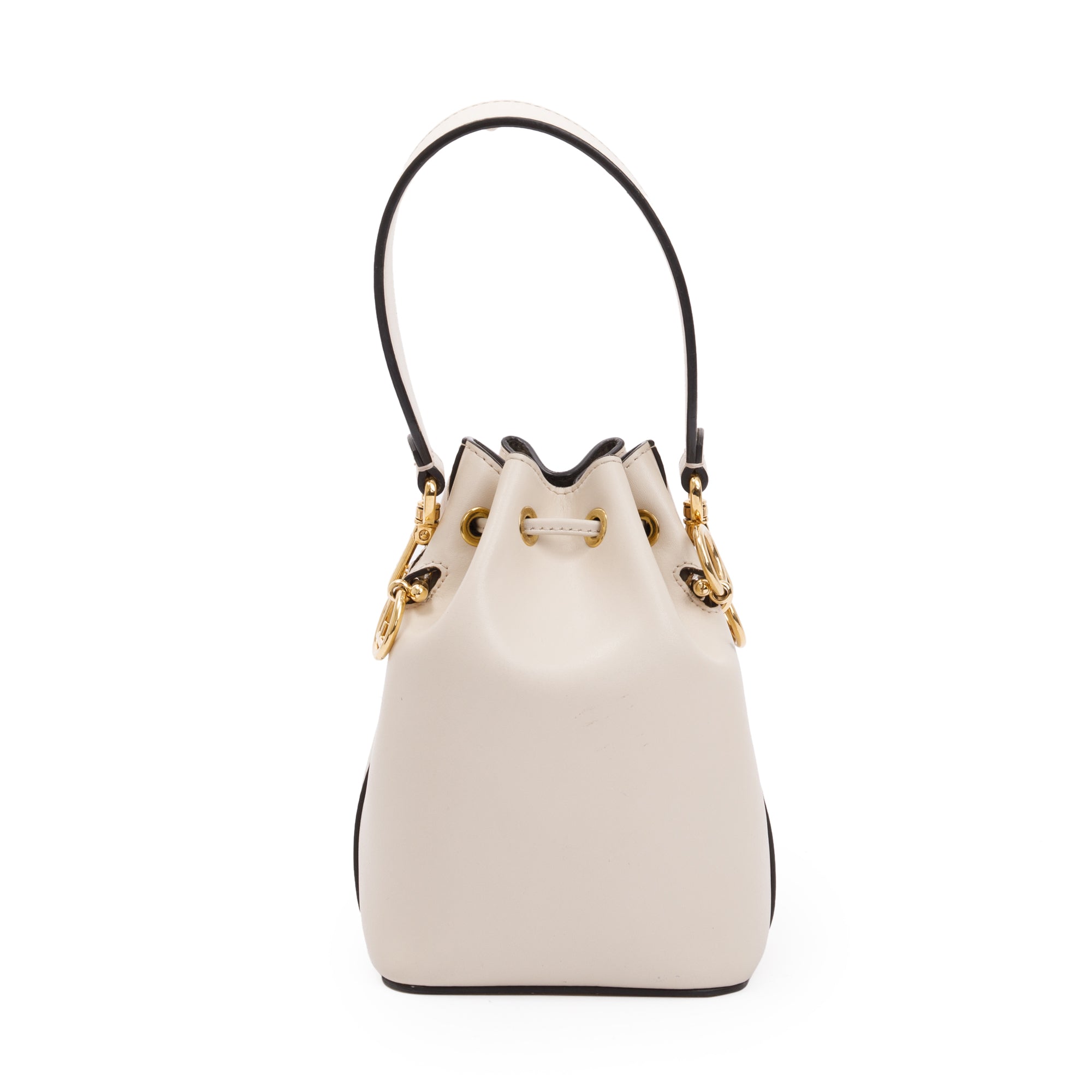 Fendi White Calskin Mini Mon Tresor Bucket Bag w/ Strap