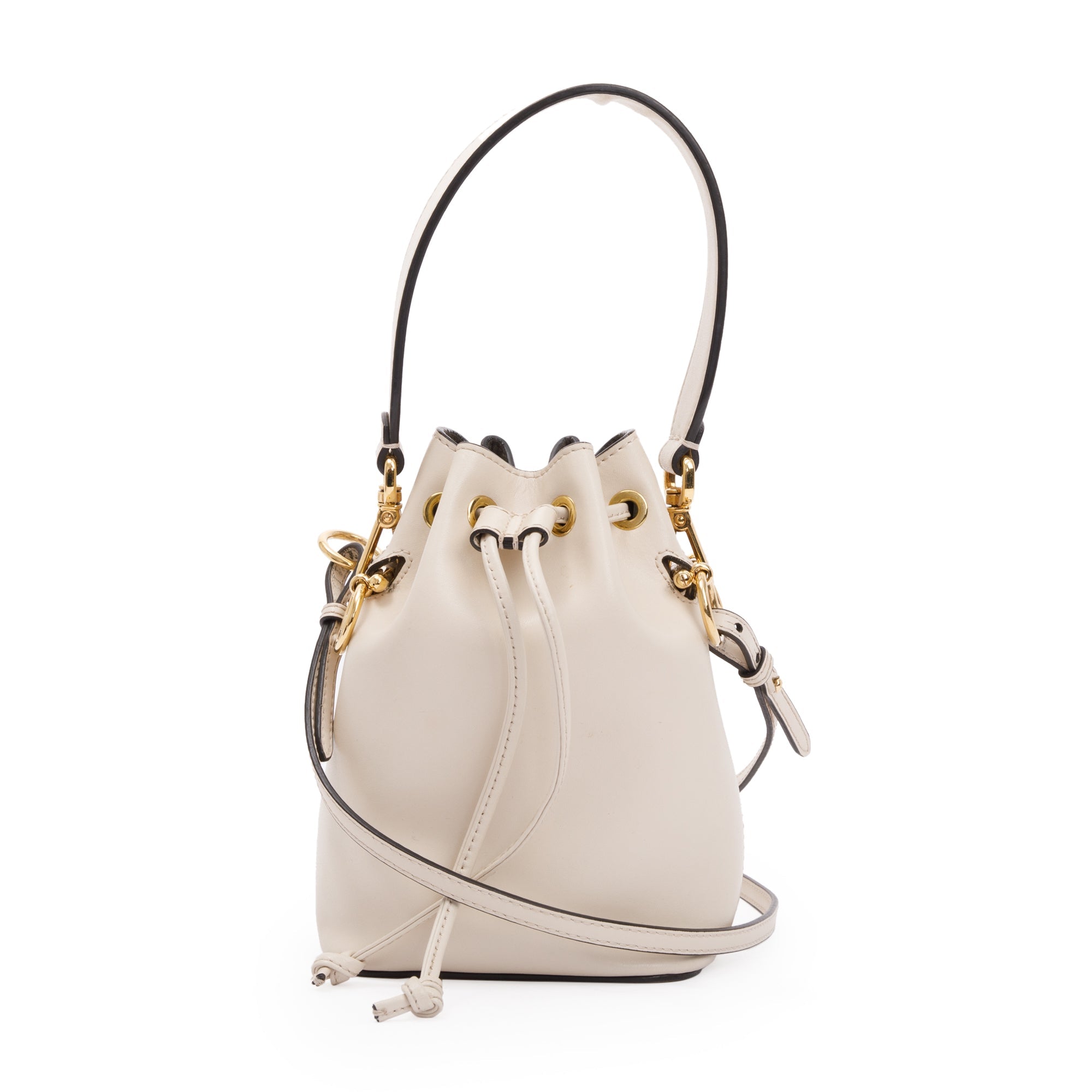 Fendi White Calskin Mini Mon Tresor Bucket Bag w/ Strap