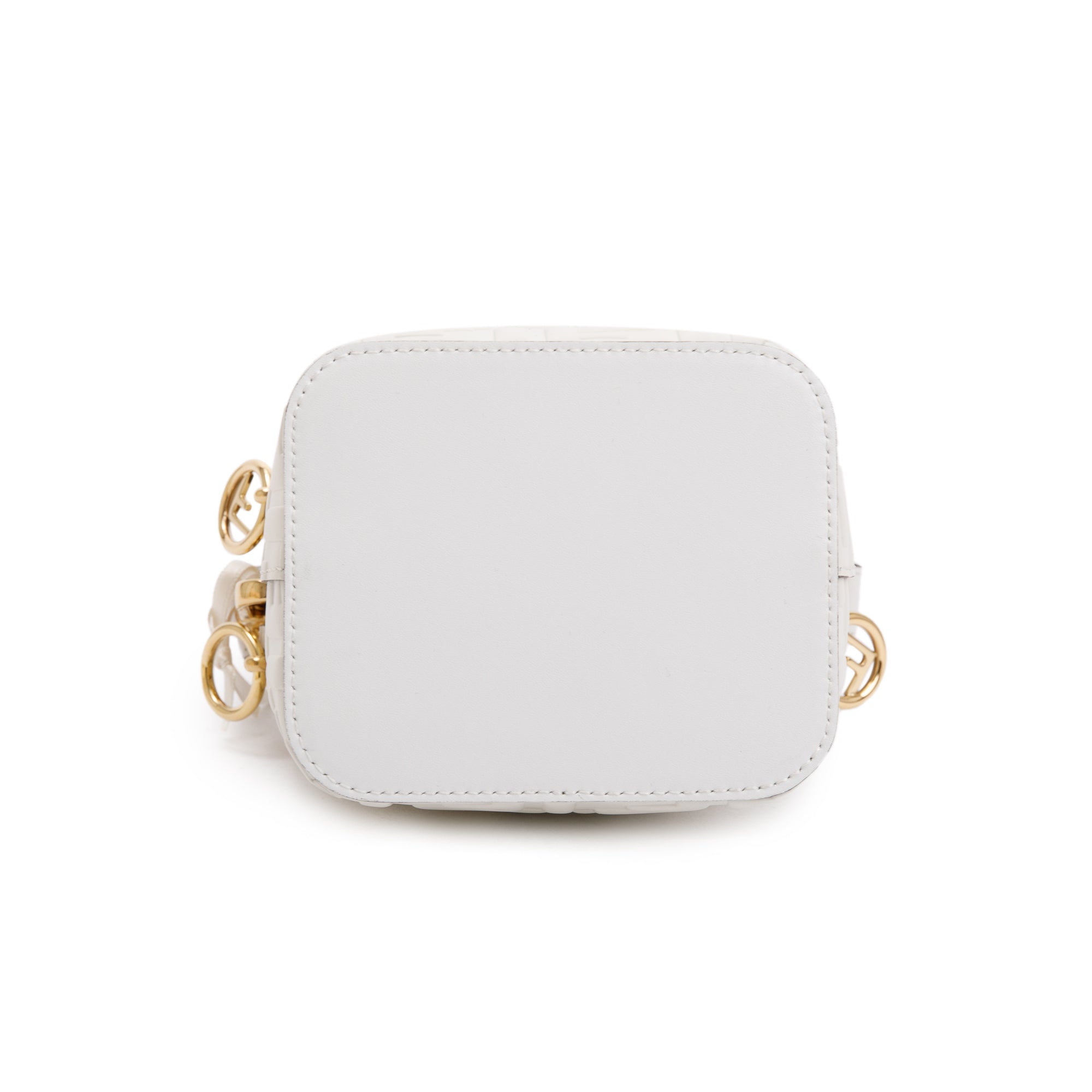 Fendi White FF Embossed Calfskin Leather Mini Mon Tresor Bucket Bag w/ Strap