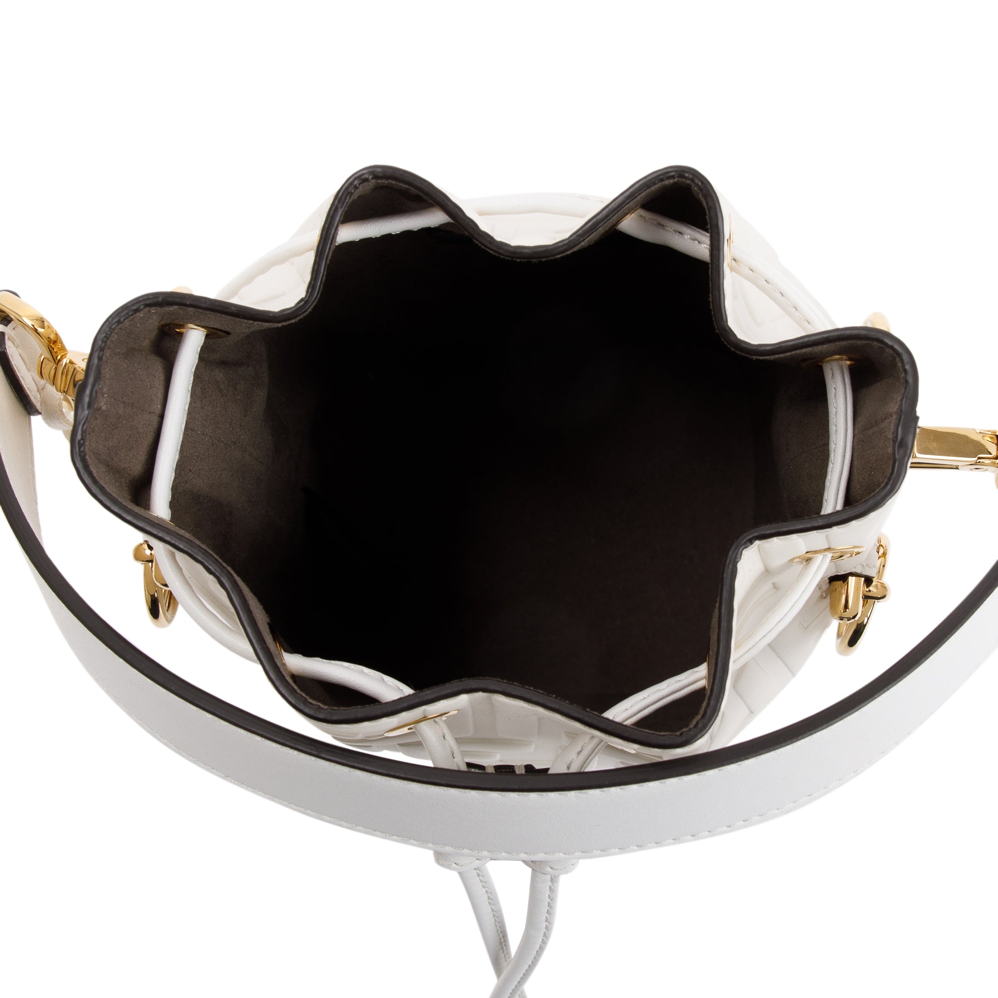 Fendi White FF Embossed Calfskin Leather Mini Mon Tresor Bucket Bag w/ Strap