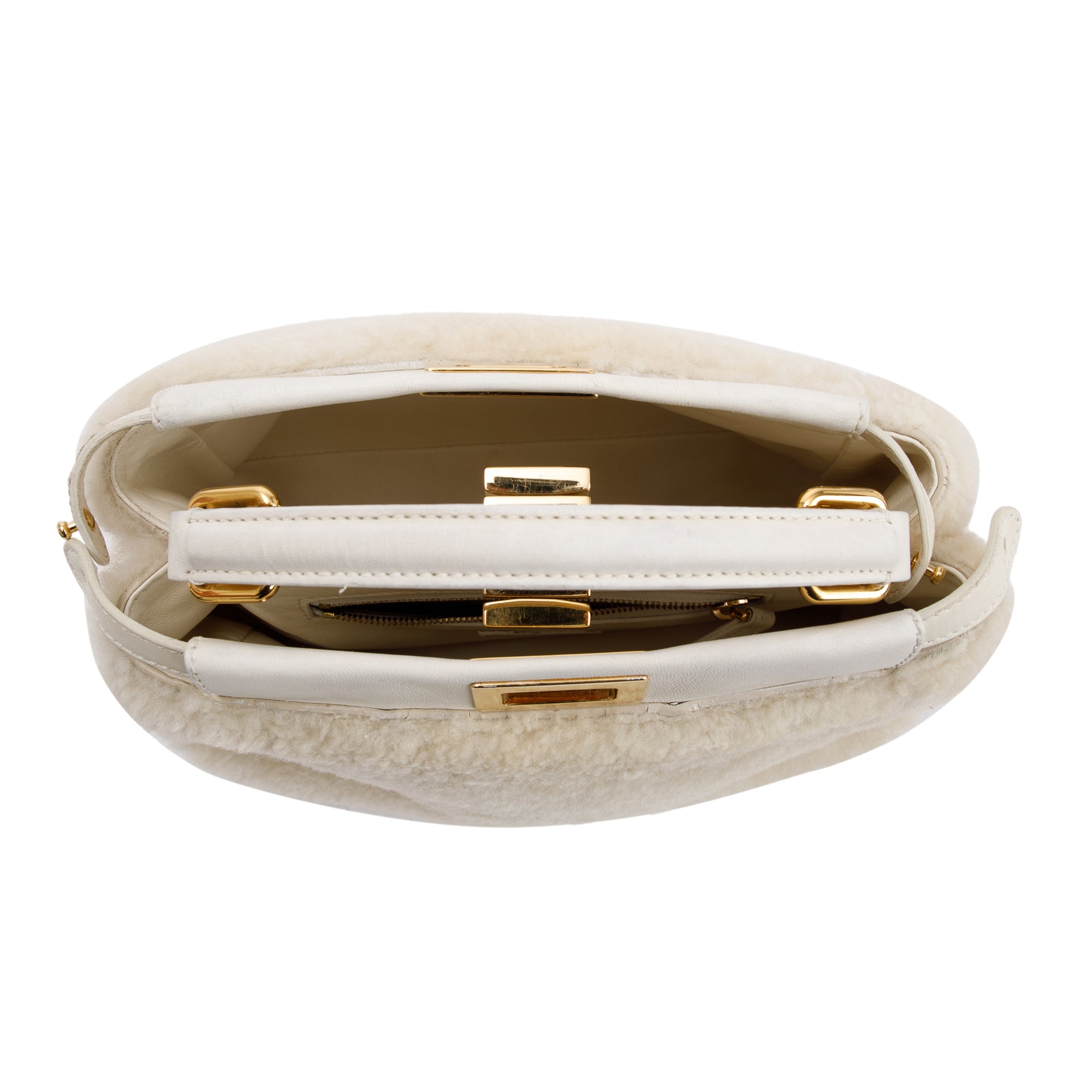 Fendi White Shearling Mini Peekaboo Handle Bag