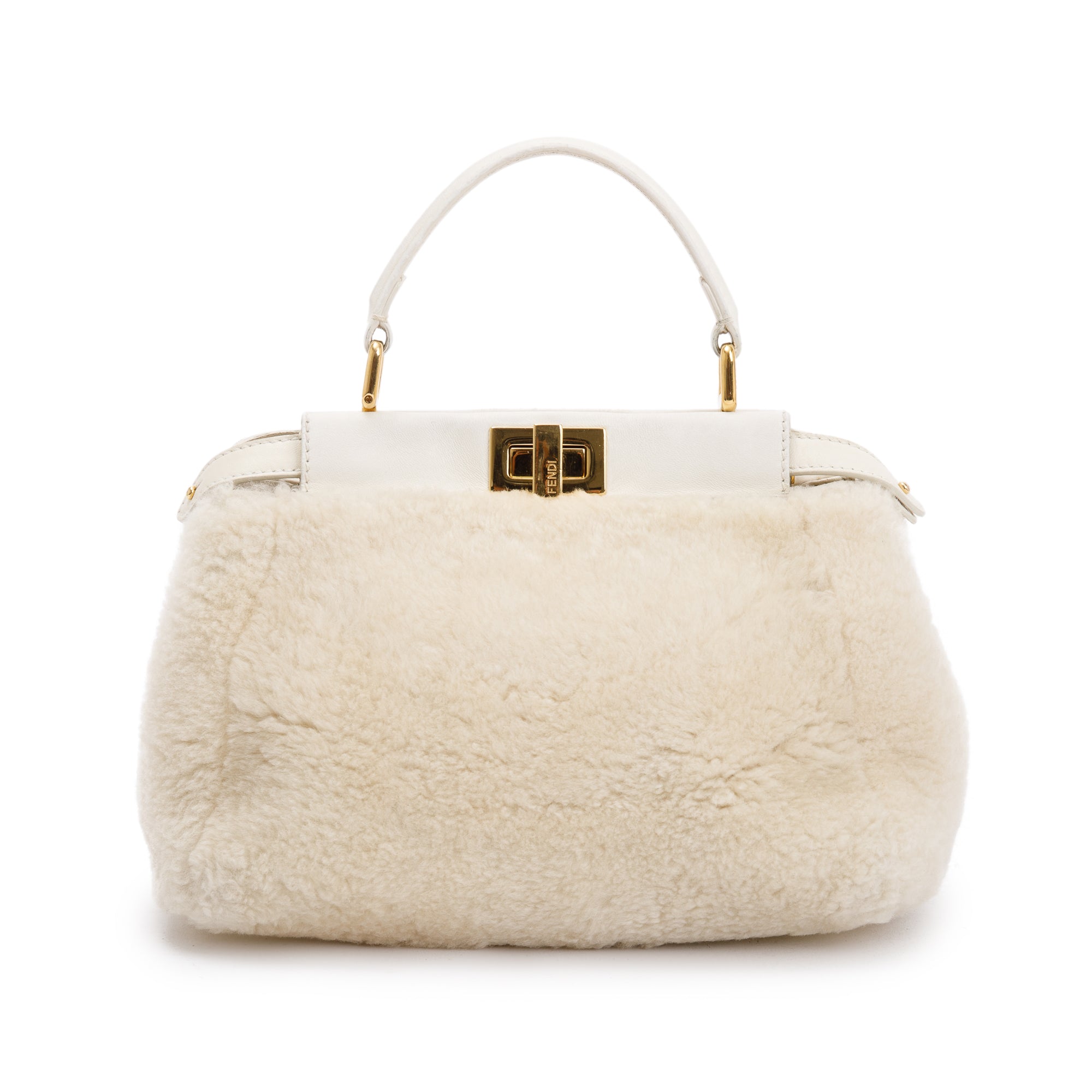 Fendi White Shearling Mini Peekaboo Handle Bag