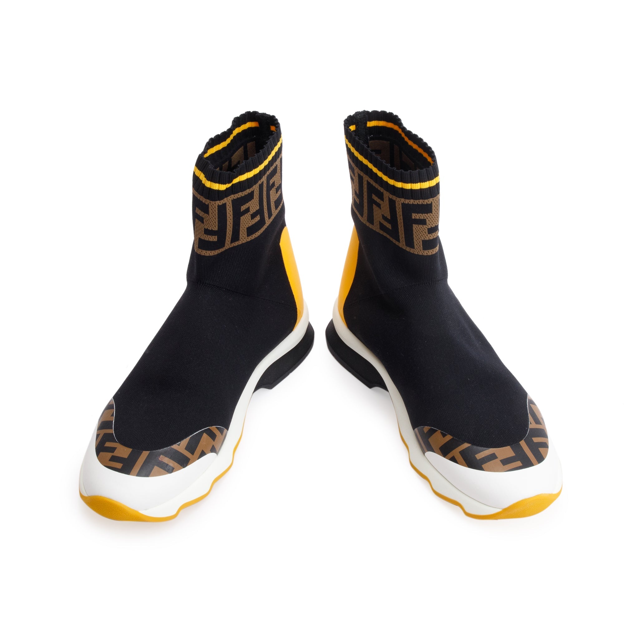 Fendi X Fila Black Multicolor Stretch Knit Calfskin Mania Sock Sneakers, Size 39 w/ Box & Receipt
