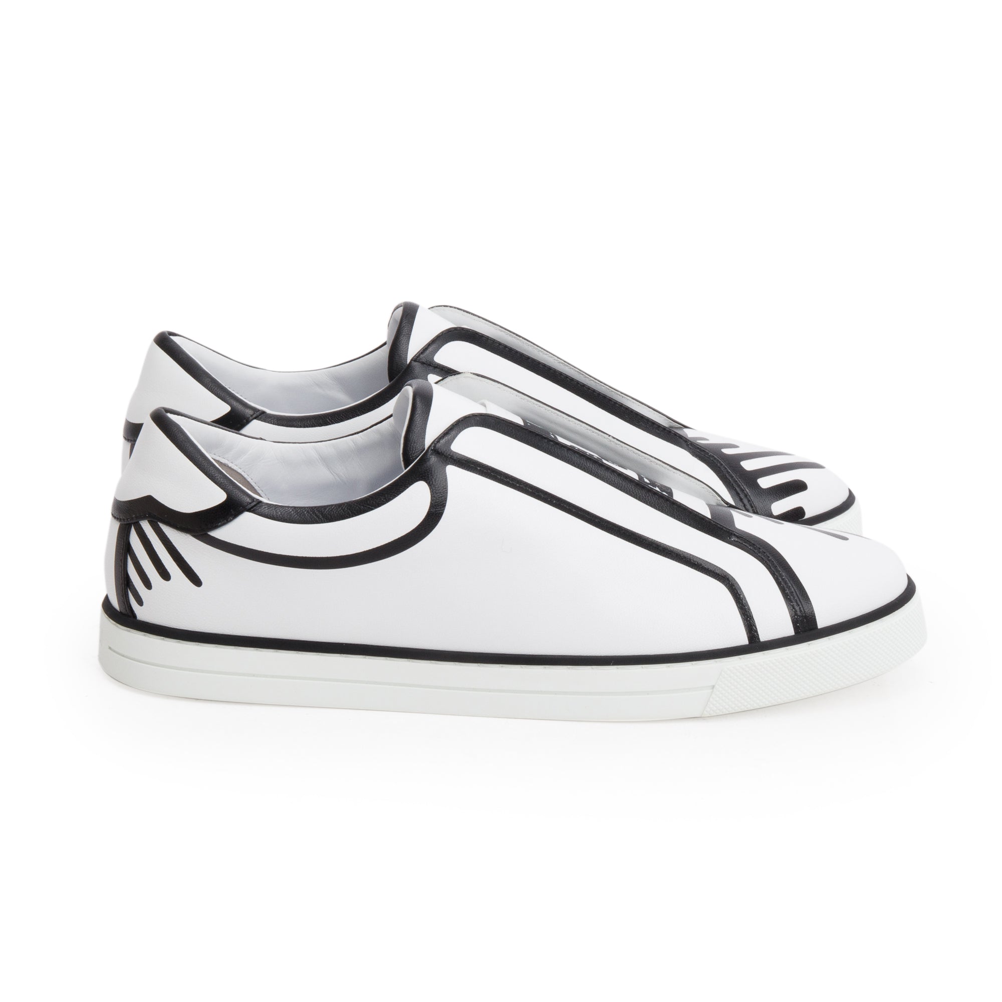 Fendi X Joshua Vides White Black Nappa Leather Rockoclick Slip On Sneakers, Size 37.5