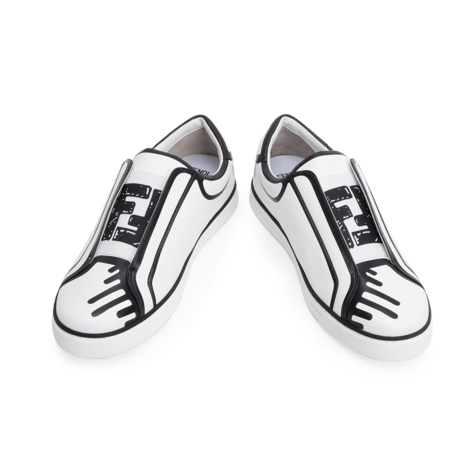 Fendi X Joshua Vides White Black Nappa Leather Rockoclick Slip On Sneakers, Size 37.5