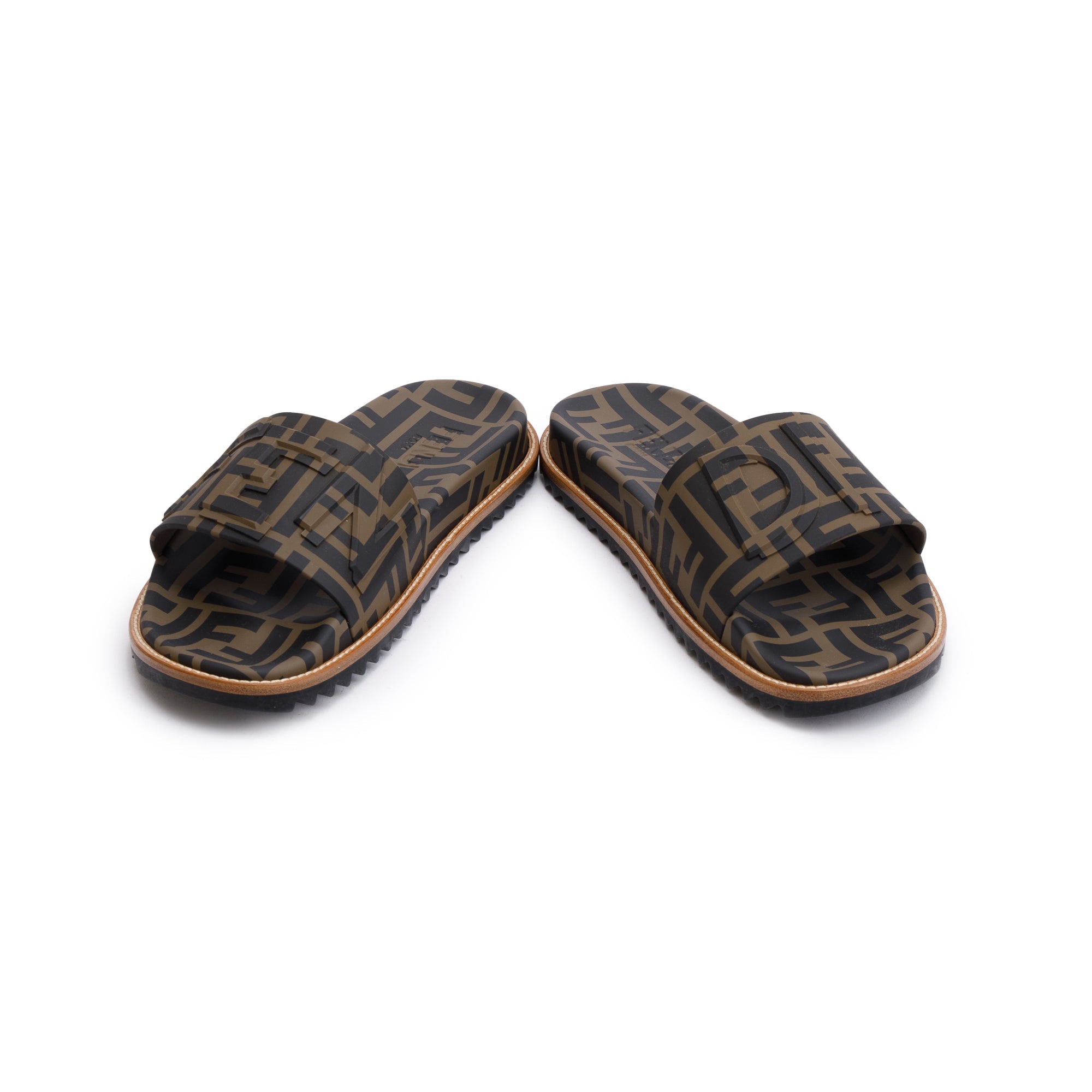 Fendi Zucca FF Logo Rubber Slides, Size 6 w/ Box